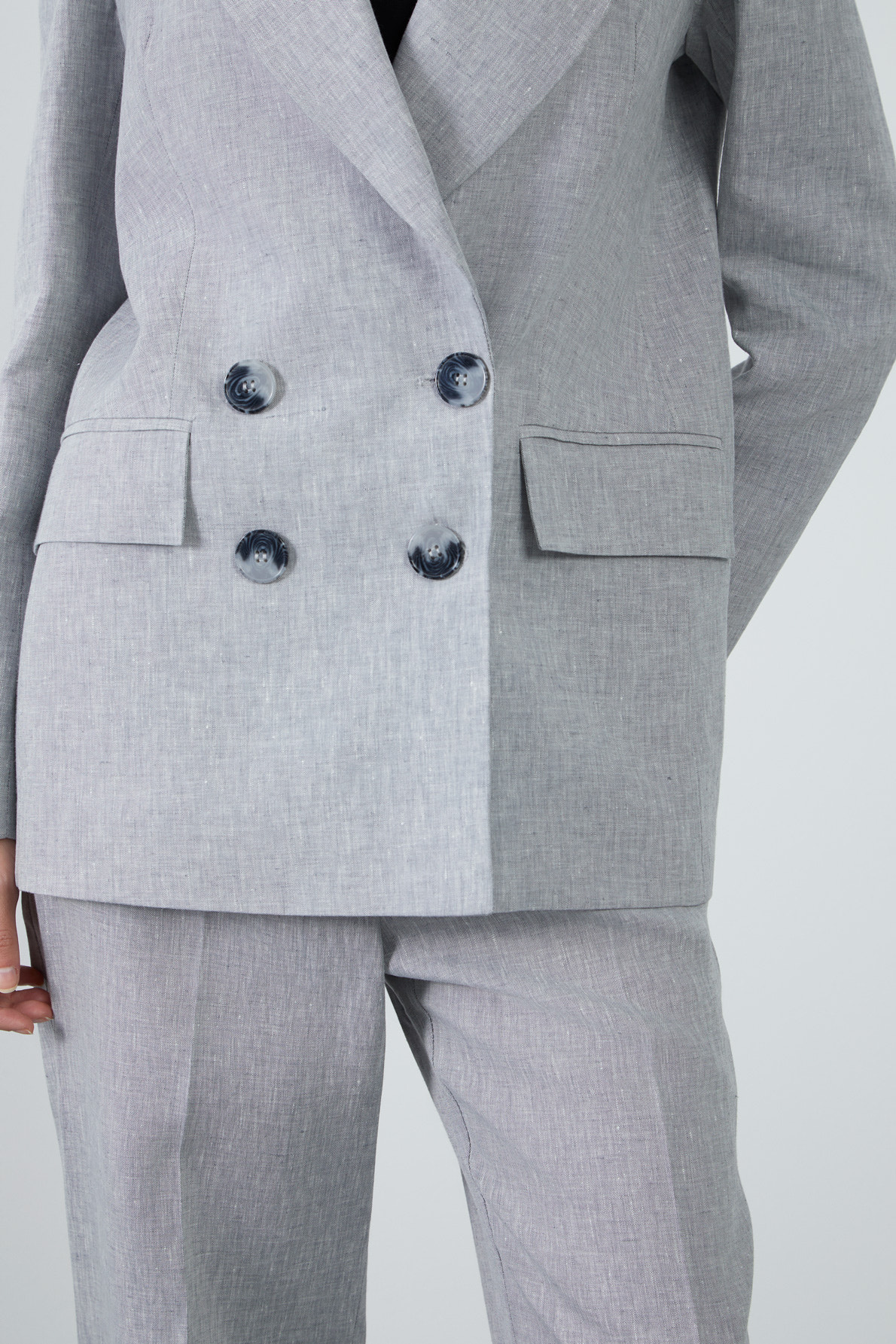 Cepli Tek Düğmeli Desenli Ceketli Ve Palazzo Pantolonlu Takım