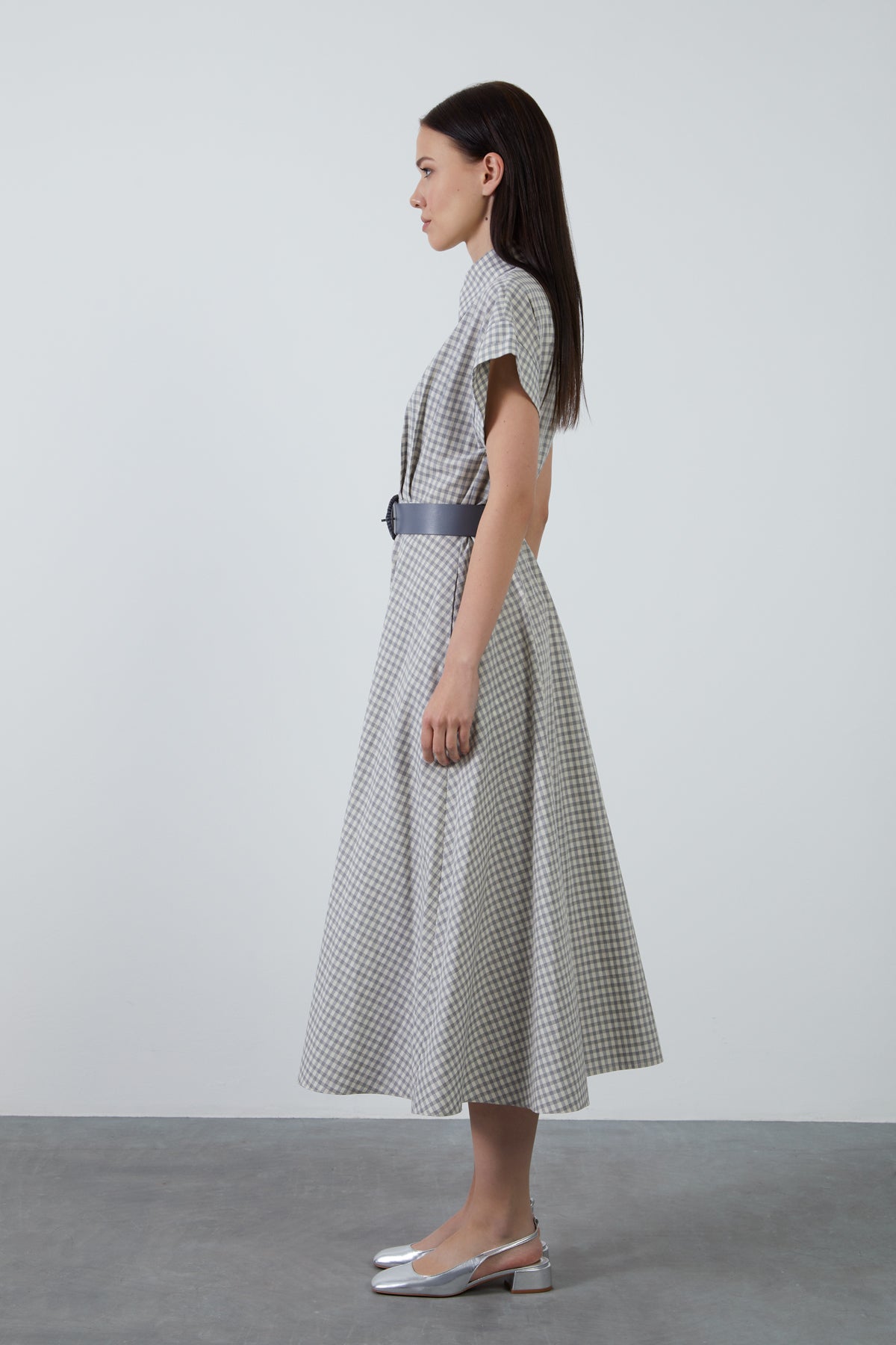 Potikare Maxi Gömlek Yakalı Kısa Kollu Elbise