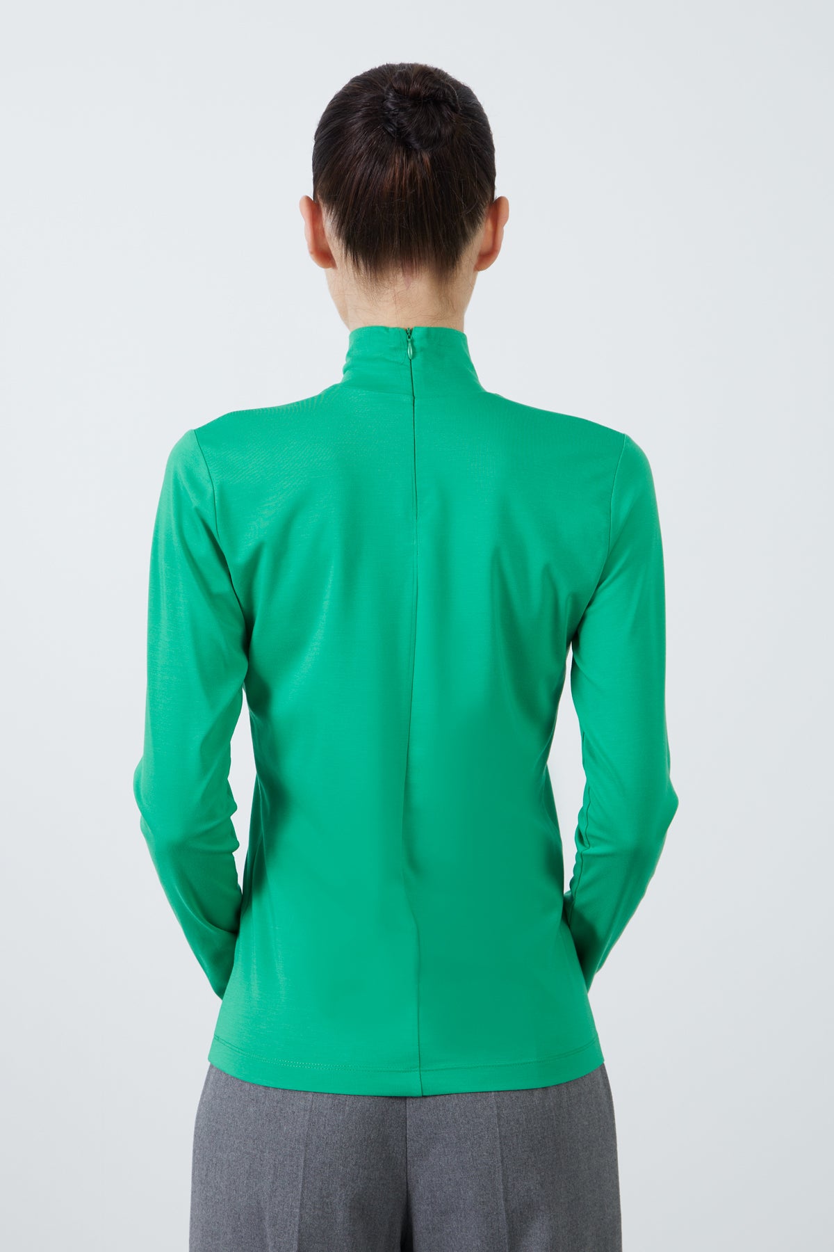 Arkası Fermuarlı Balıkçı Yaka Uzun Kollu Örme Bluz