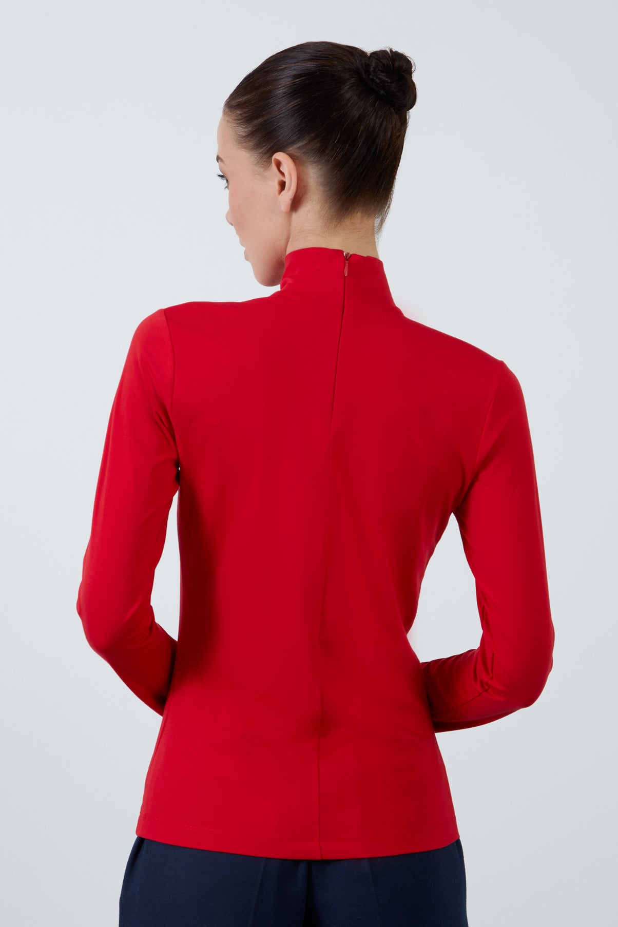 Arkası Fermuarlı Balıkçı Yaka Uzun Kollu Örme Bluz