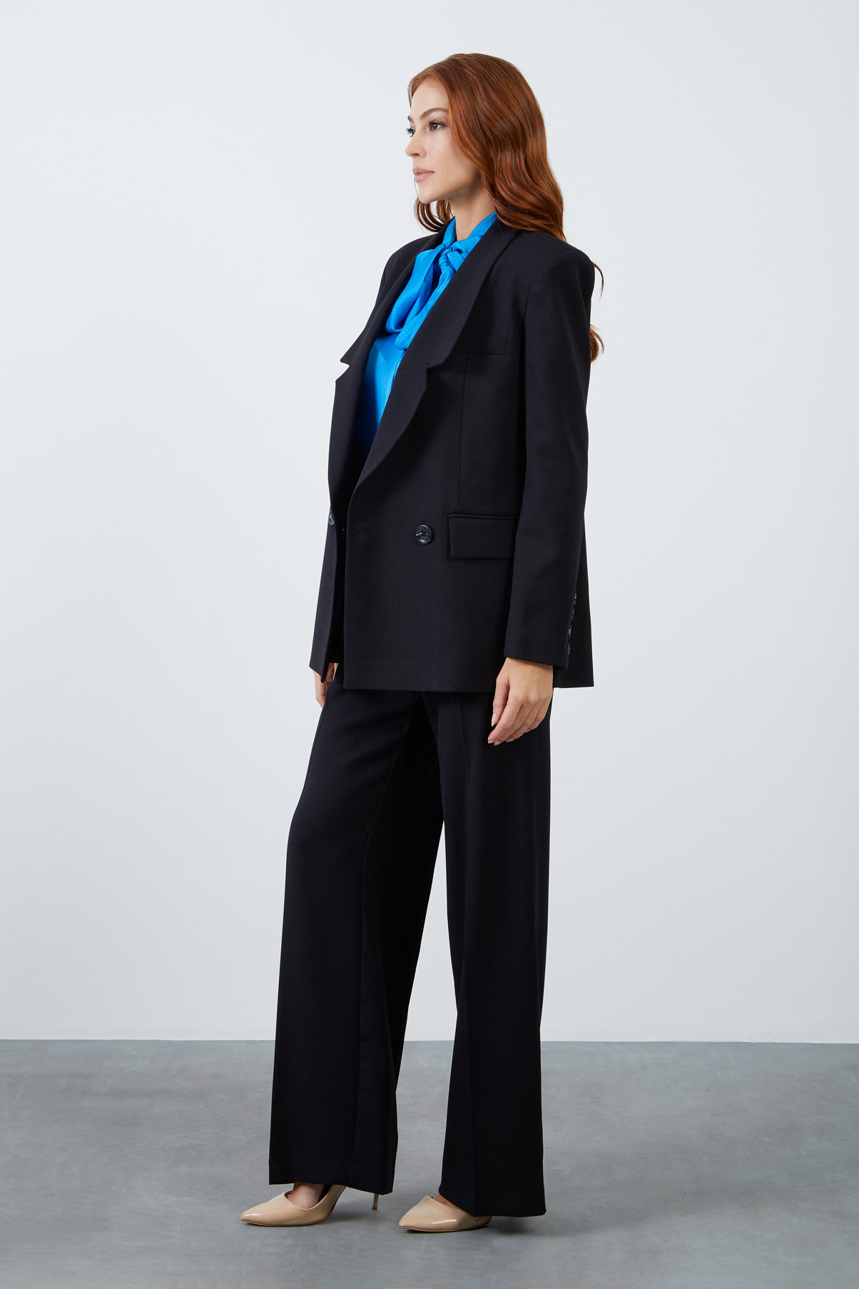 Yüksek Bel Bol Paça Pantolonlu Kadın Takım