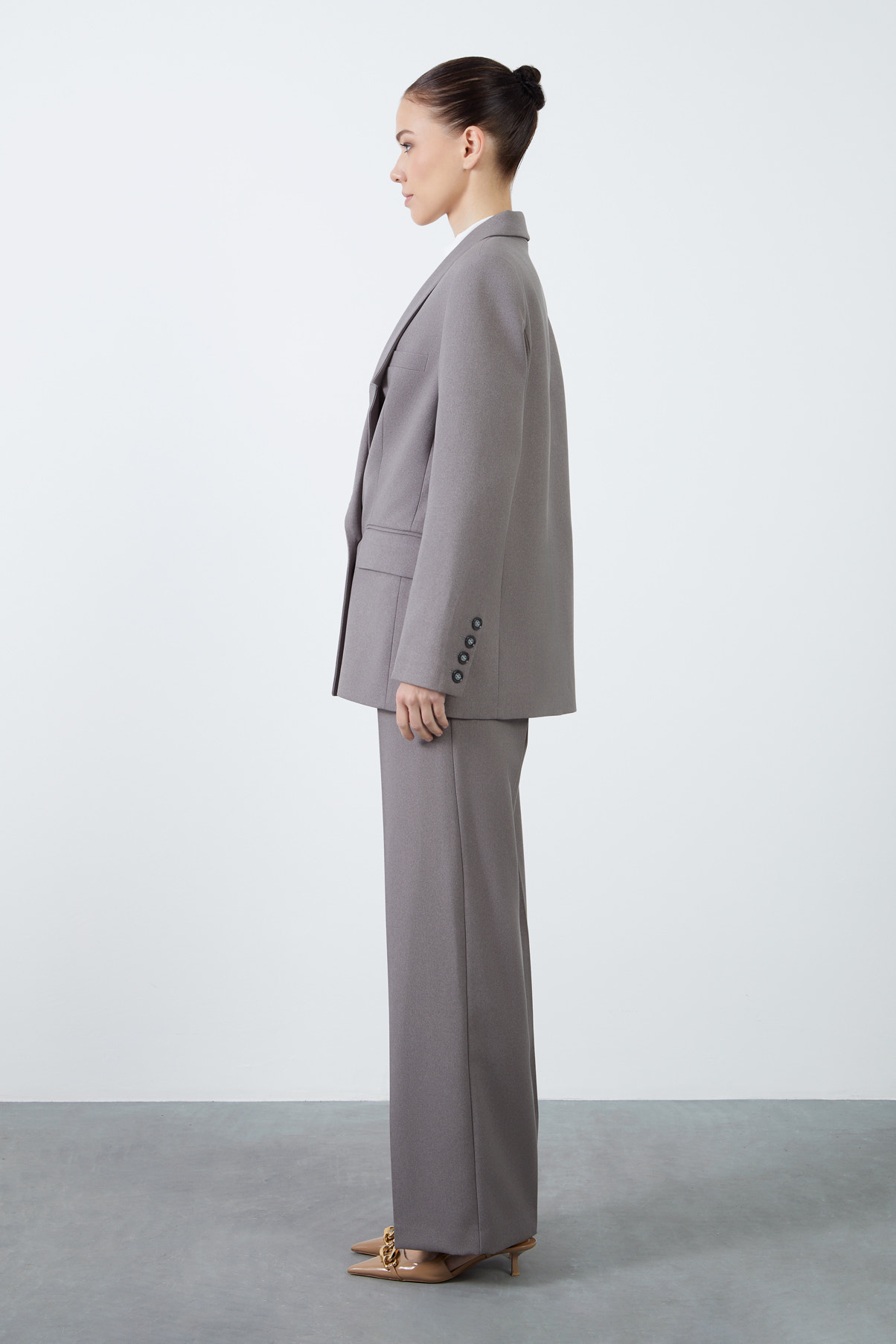 Yüksek Bel Bol Paça Pantolonlu Kadın Takım