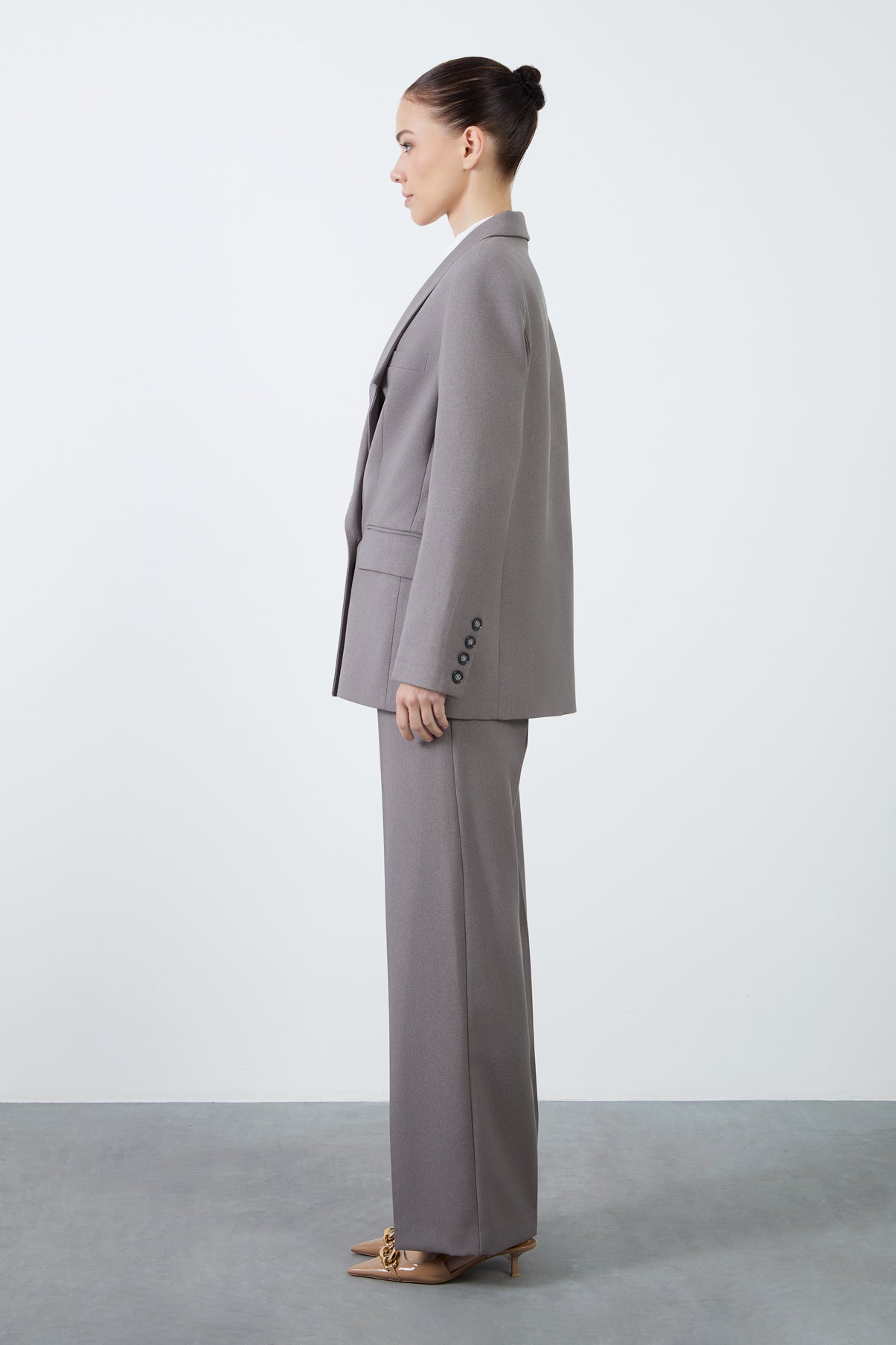 Yüksek Bel Bol Paça Pantolonlu Kadın Takım