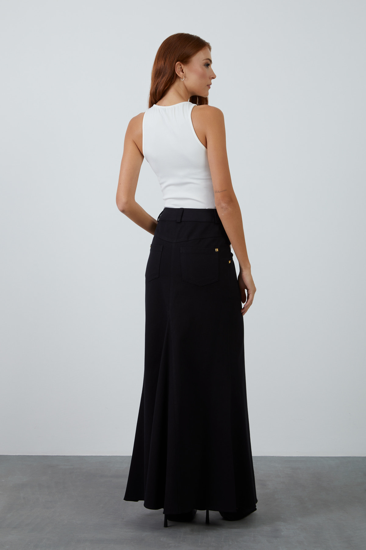 Pelerinli Cepli Detaylı Uzun Etek