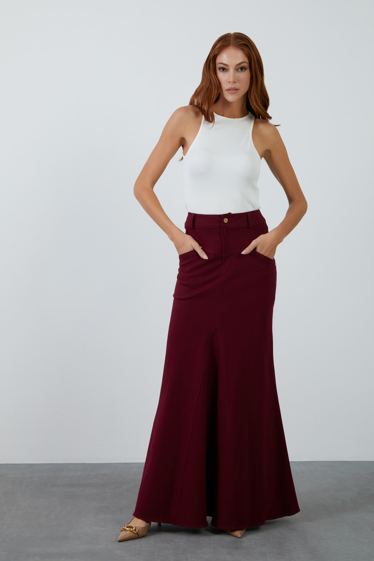 Pelerinli Cepli Detaylı Uzun Etek