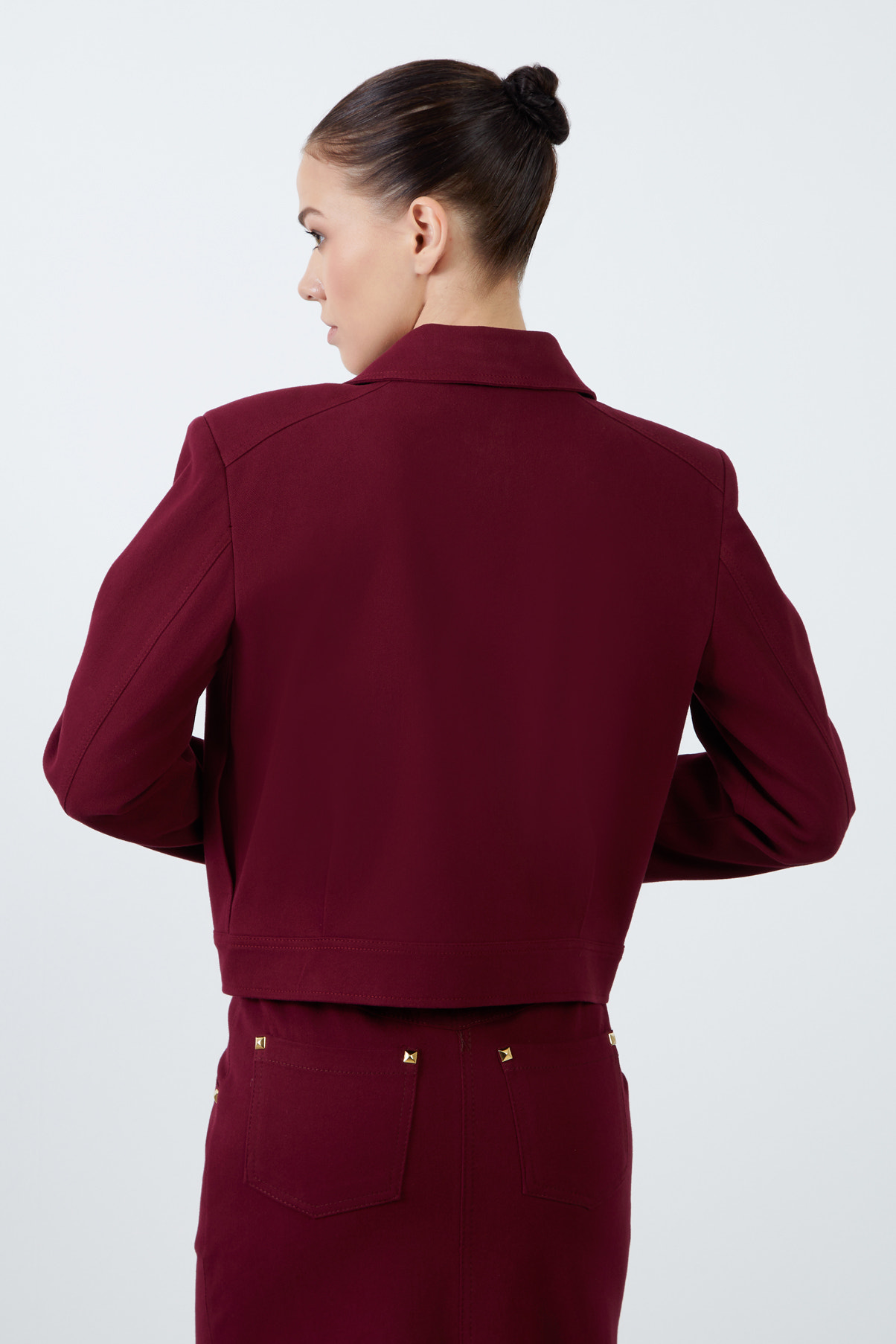 Cep Ve Fermuar Detaylı Bordo Spor Ceket