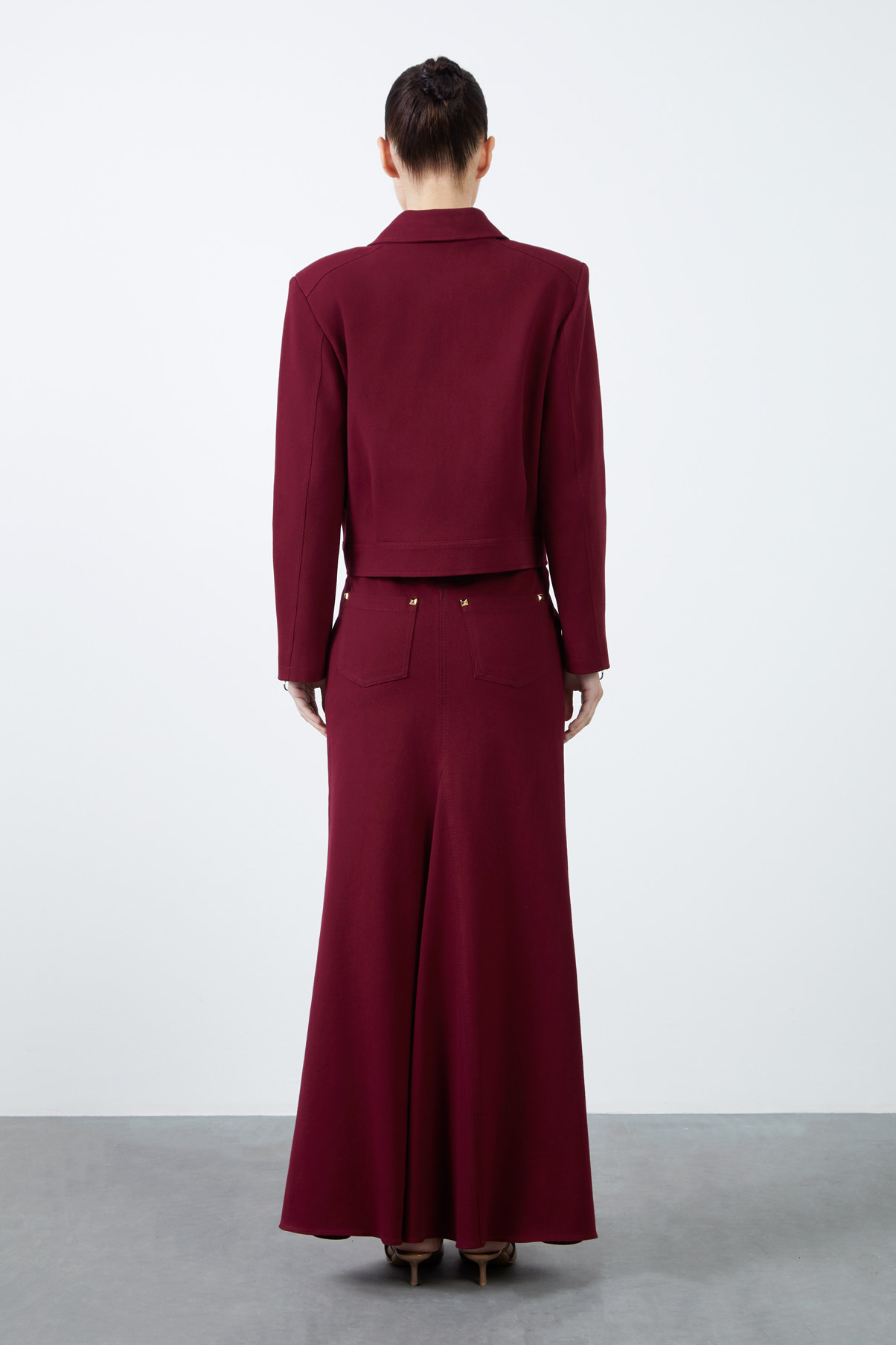 Cep Ve Fermuar Detaylı Bordo Spor Ceket