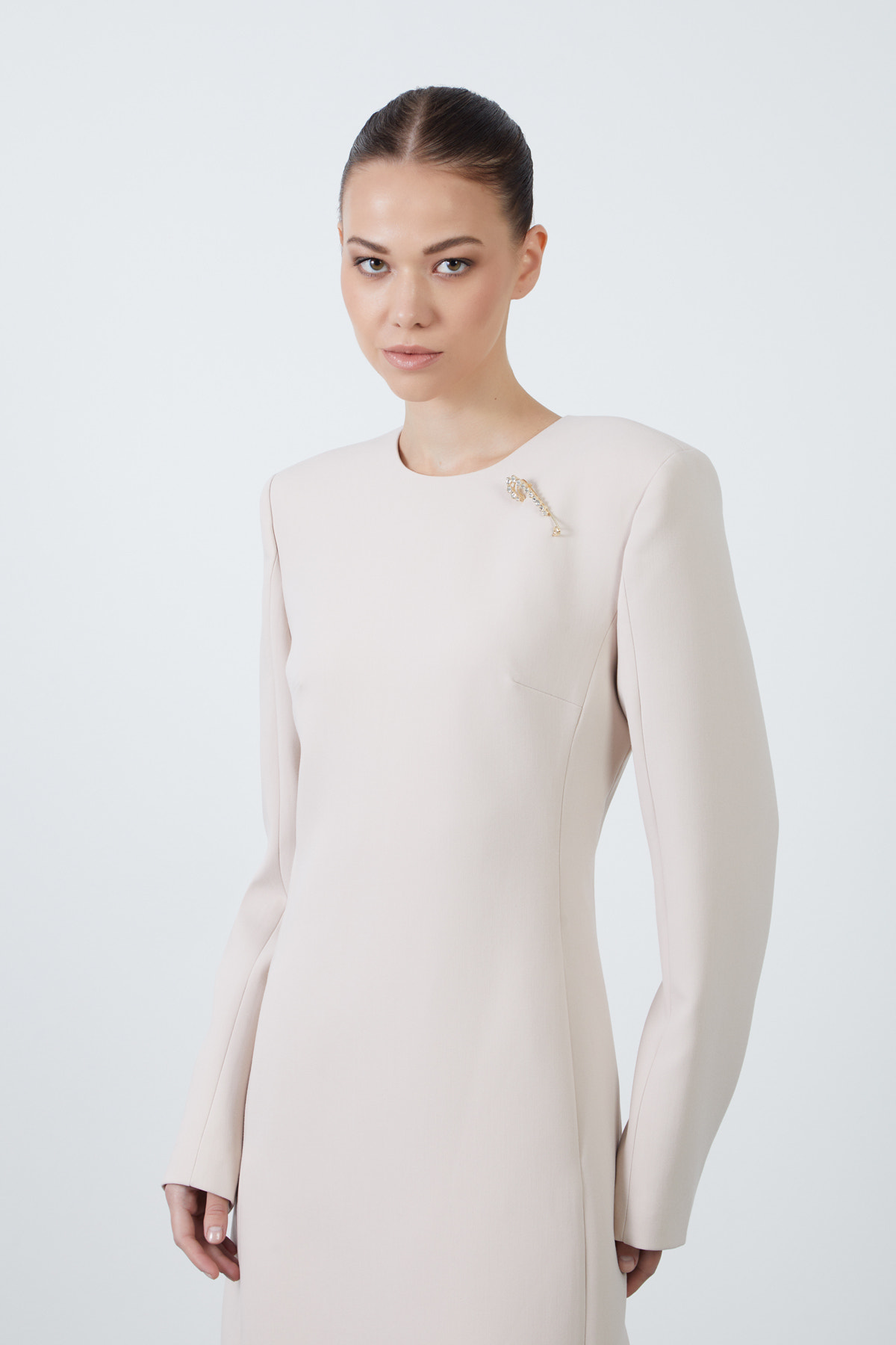 Uzun Kollu Cepli Midi Boy Kalem Elbise