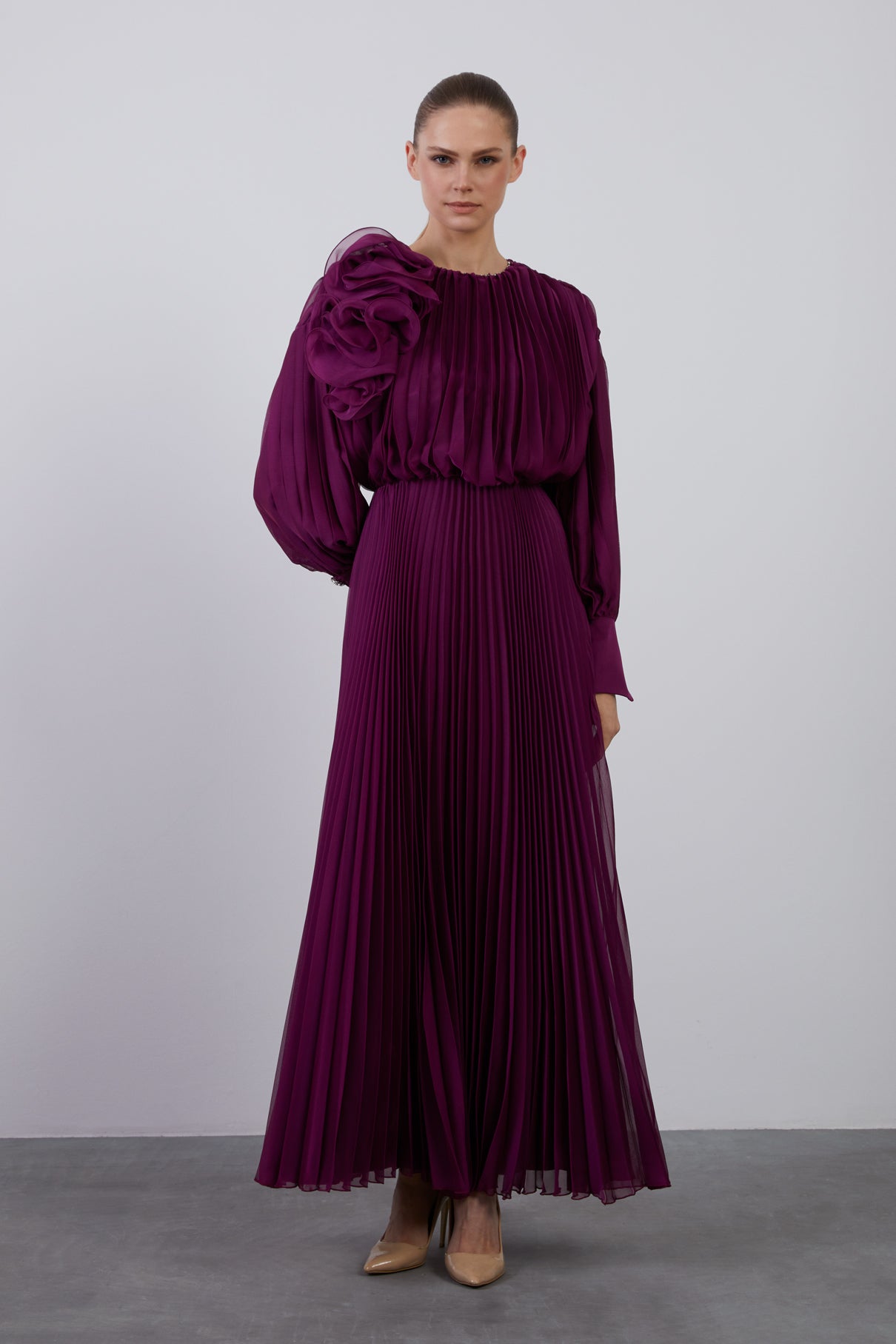 Pliseli Maxi Kloş Abiye Elbise