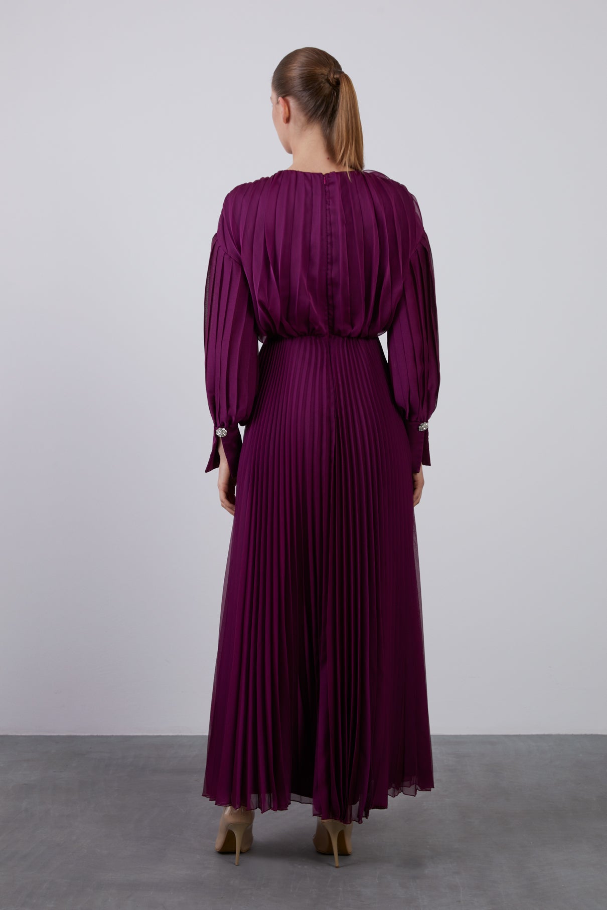 Pliseli Maxi Kloş Abiye Elbise