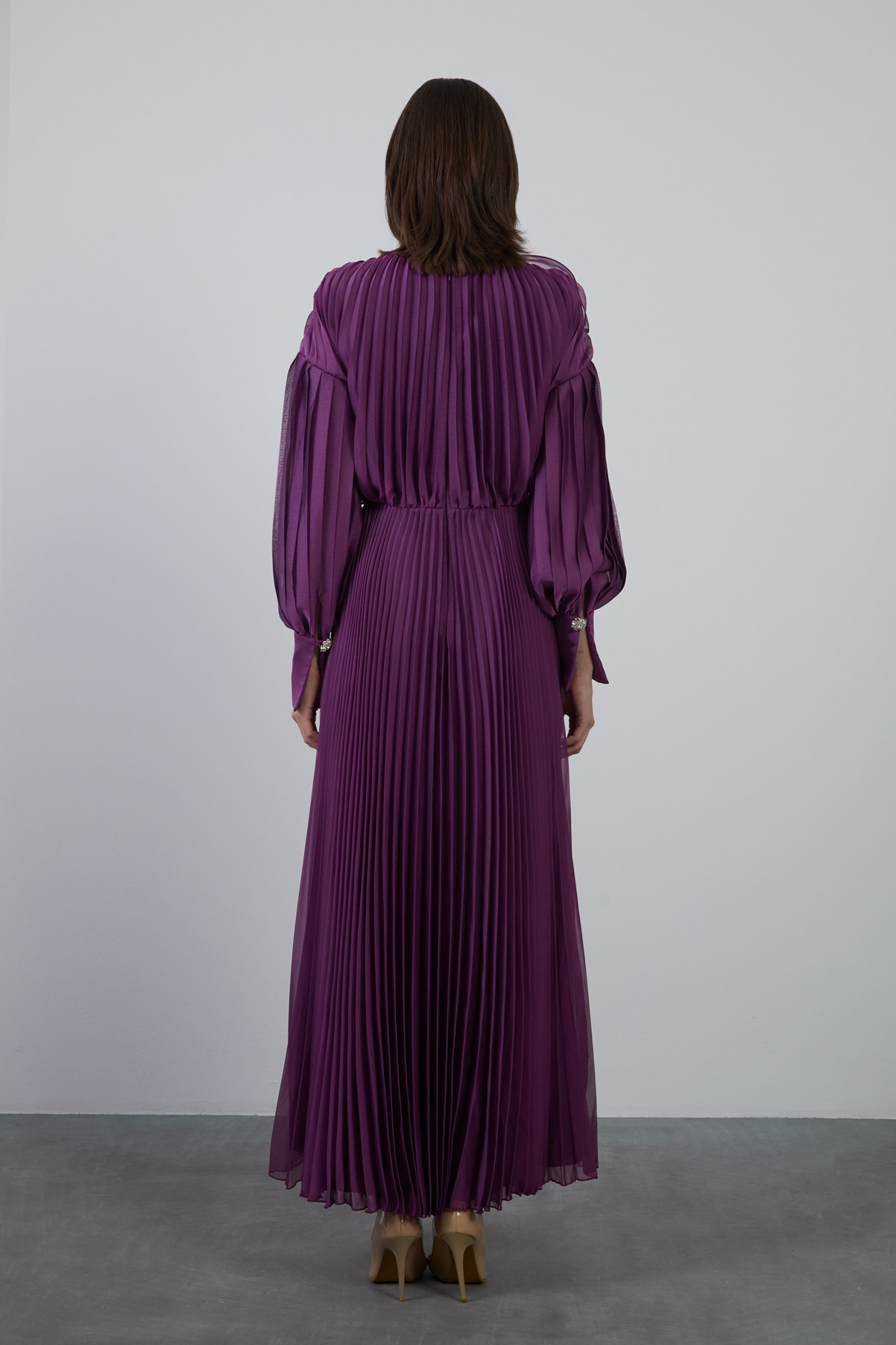 Pliseli Maxi Kloş Abiye Elbise