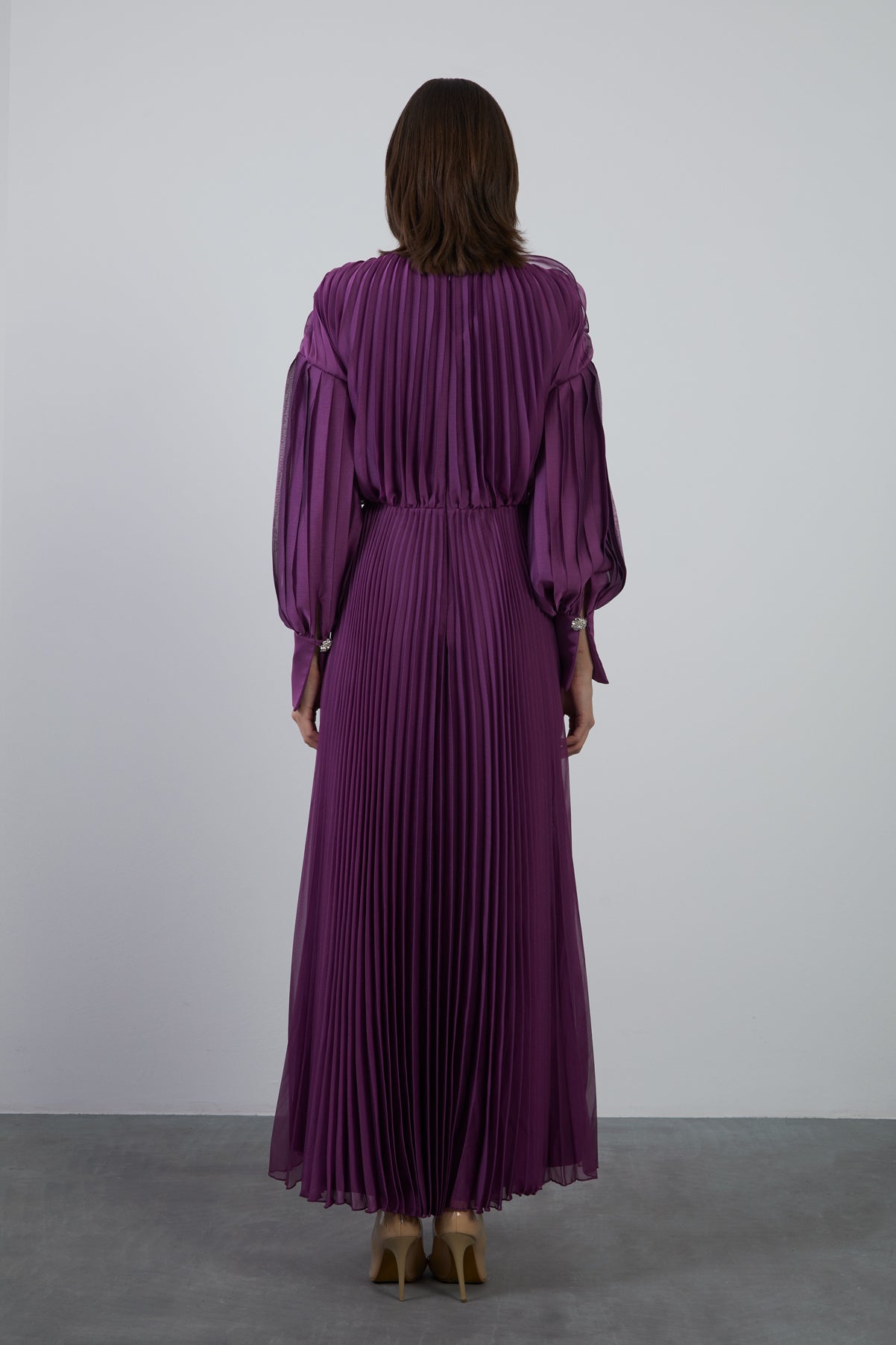 Pliseli Maxi Kloş Abiye Elbise