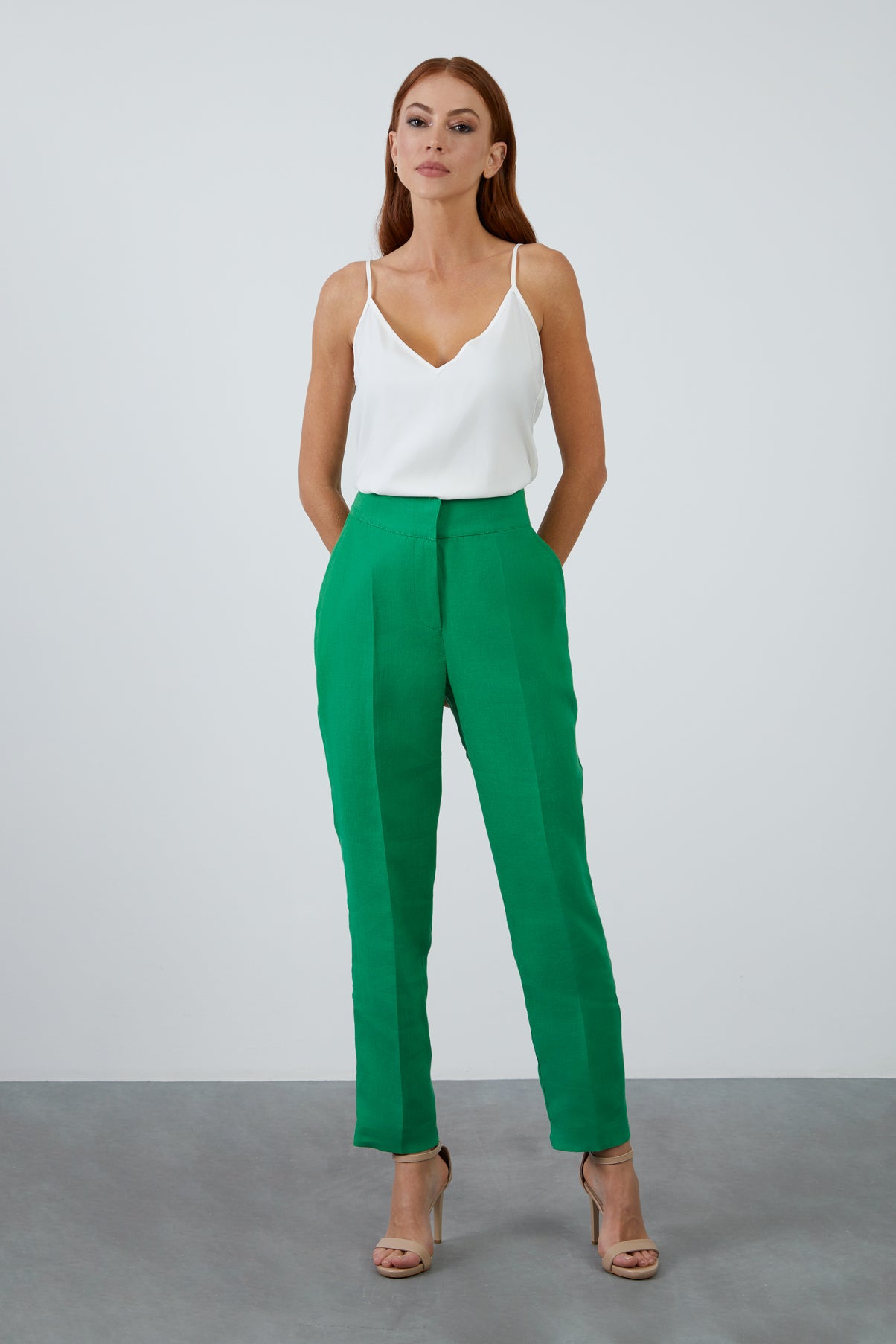 Cepli Keten Koyu Pantolon