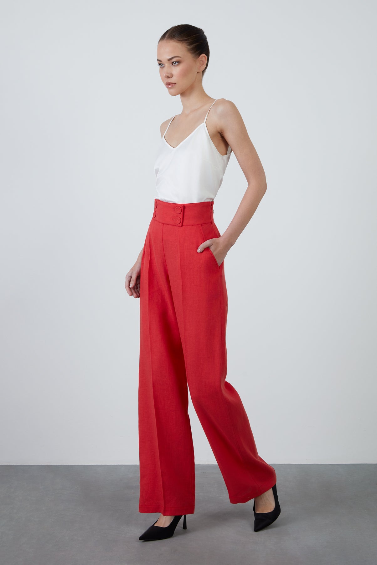 Düğmeli Keten Pantolon