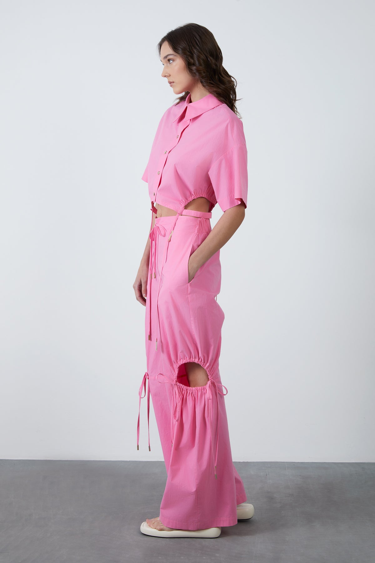 Pencere Detaylı Bol Paça Pantolon