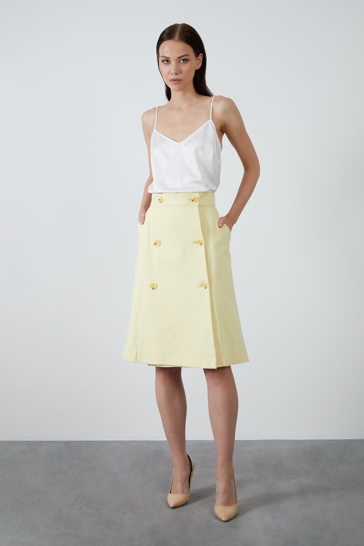 Kruvaze Kapama Kemik Düğmeli Etek