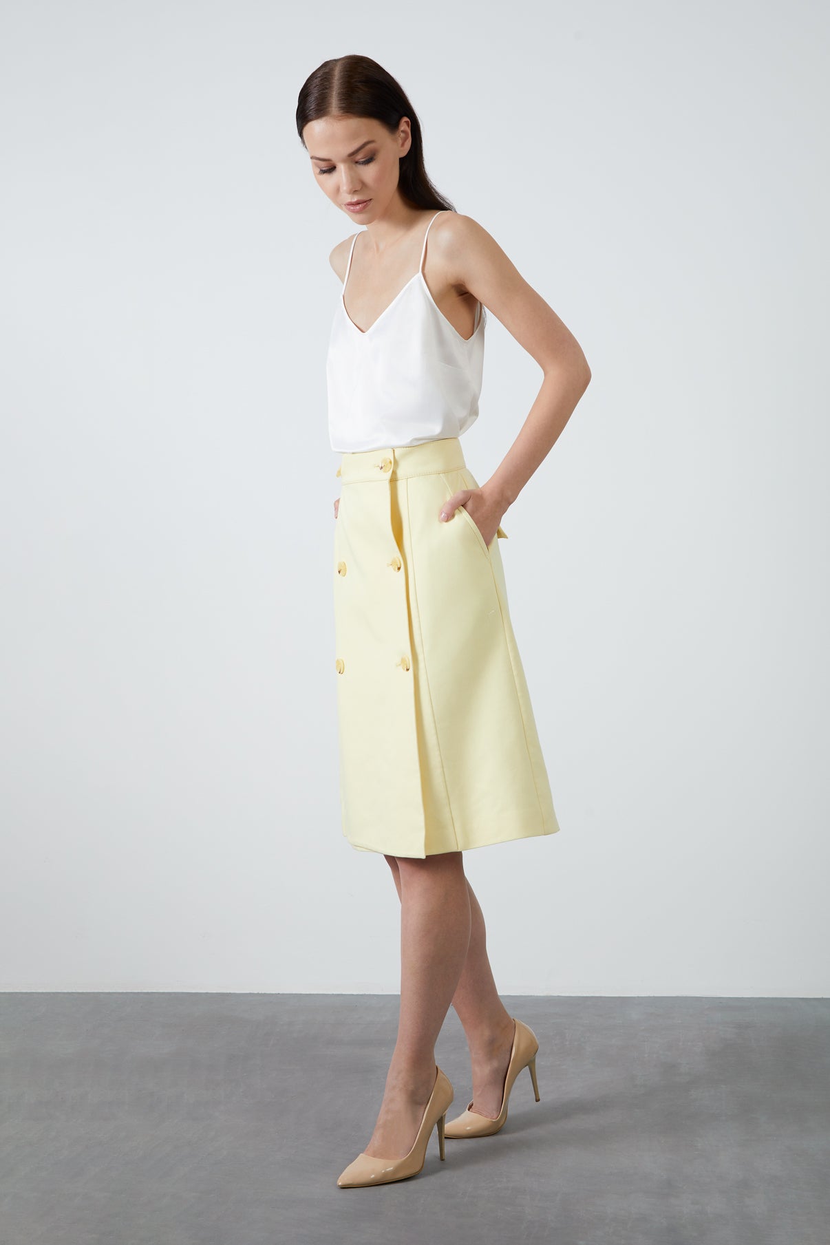 Kruvaze Kapama Kemik Düğmeli Etek