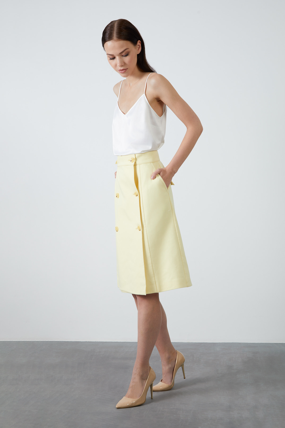 Kruvaze Kapama Kemik Düğmeli Etek