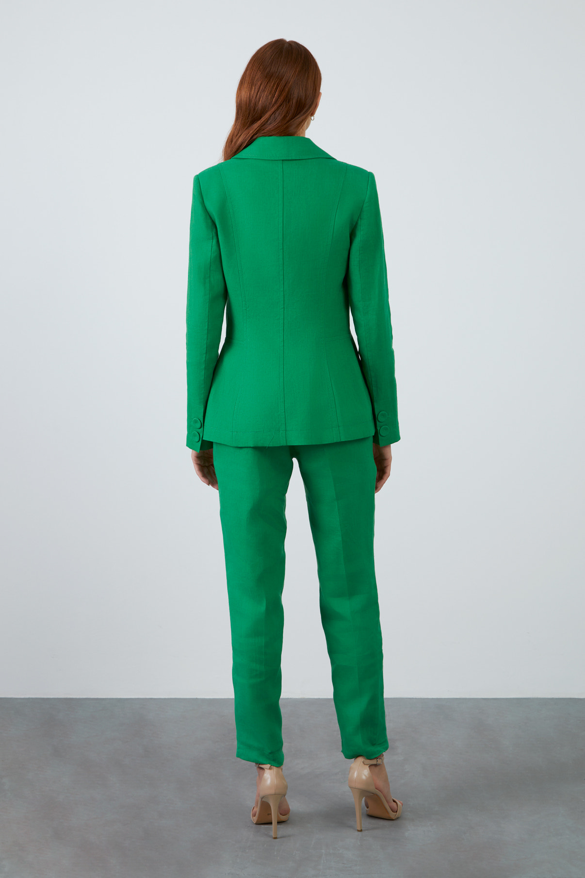 Tek Düğme Kapamalı Uzun Kol Koyu Keten Ceket