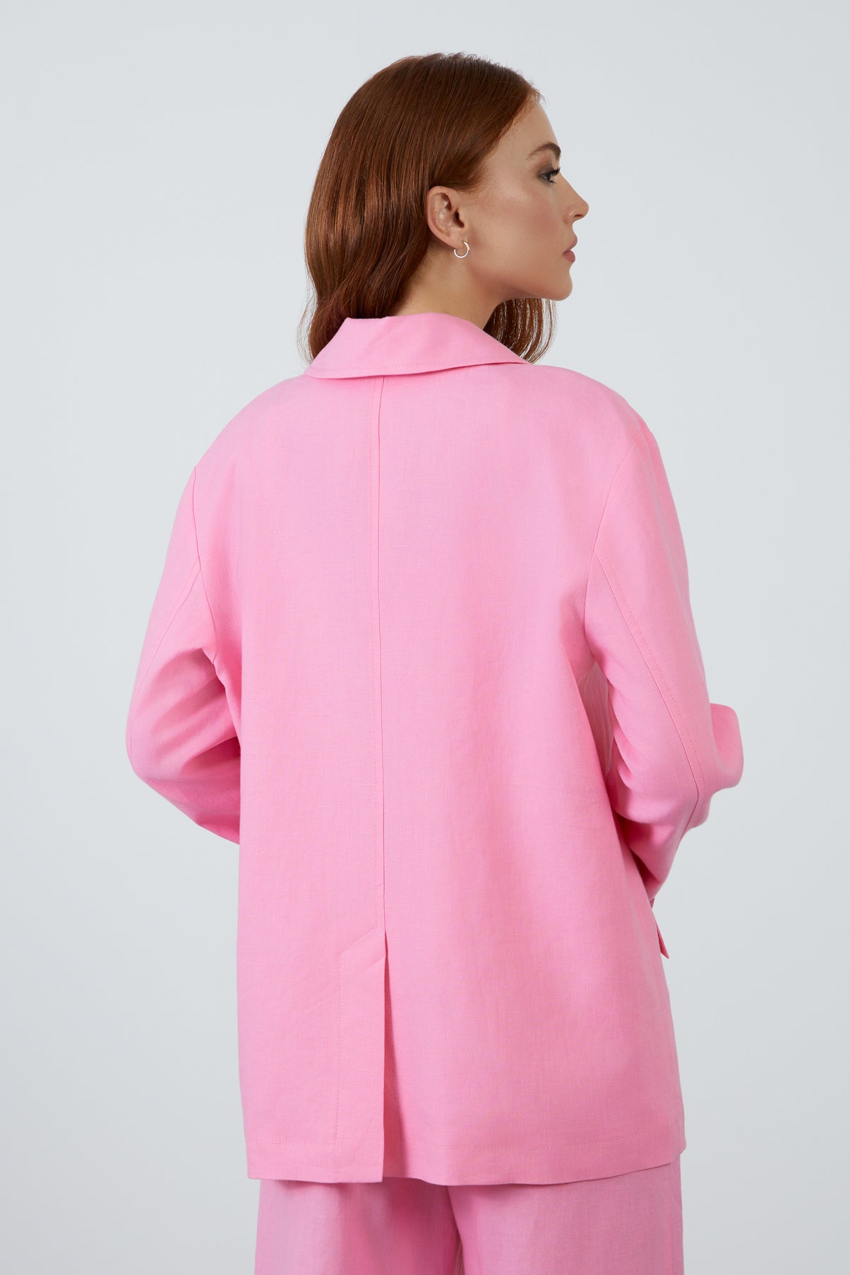 Arkadan Yırtmaçlı Uzun Kollu Koyu Keten Ceket