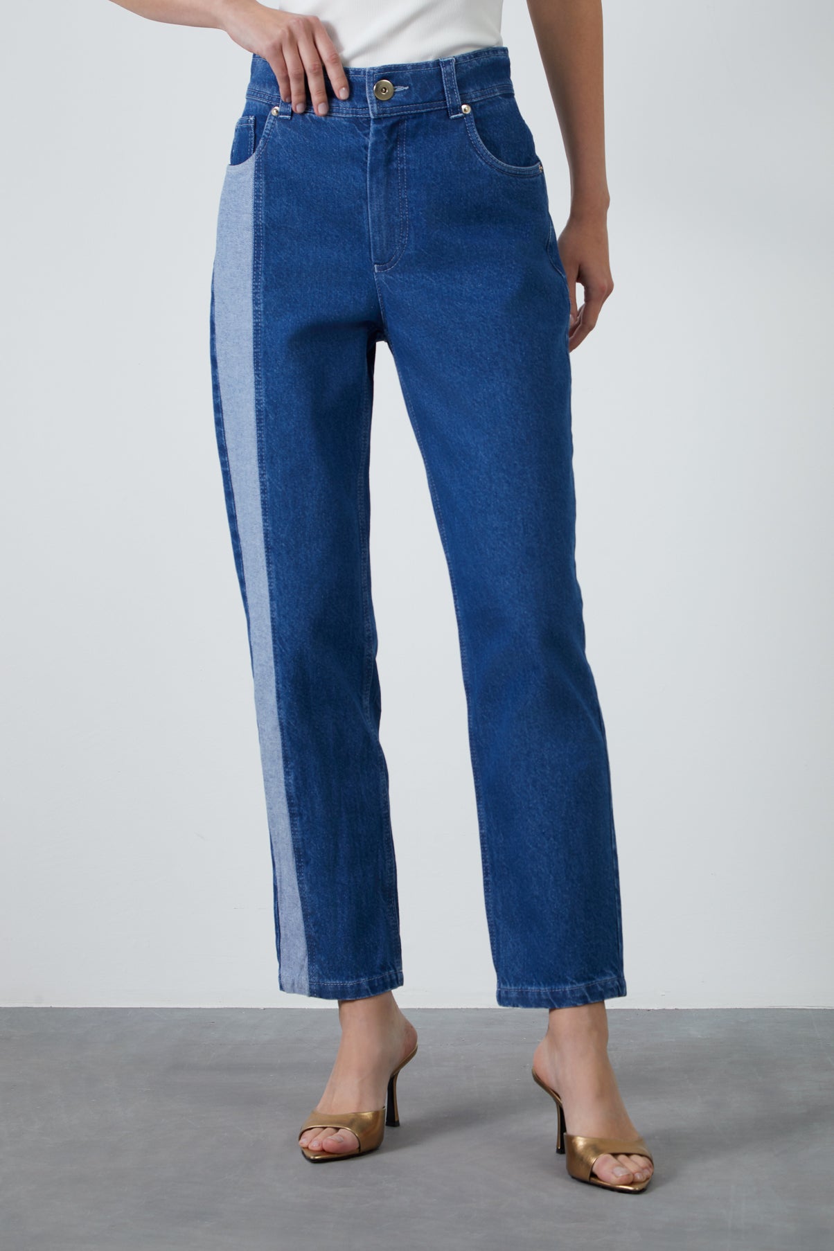 Çift Renkli Dar Paça Jean Pantolon