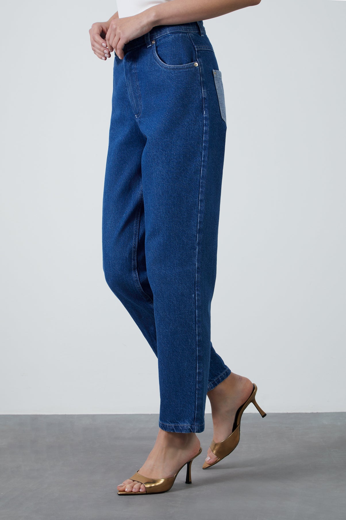 Çift Renkli Dar Paça Jean Pantolon