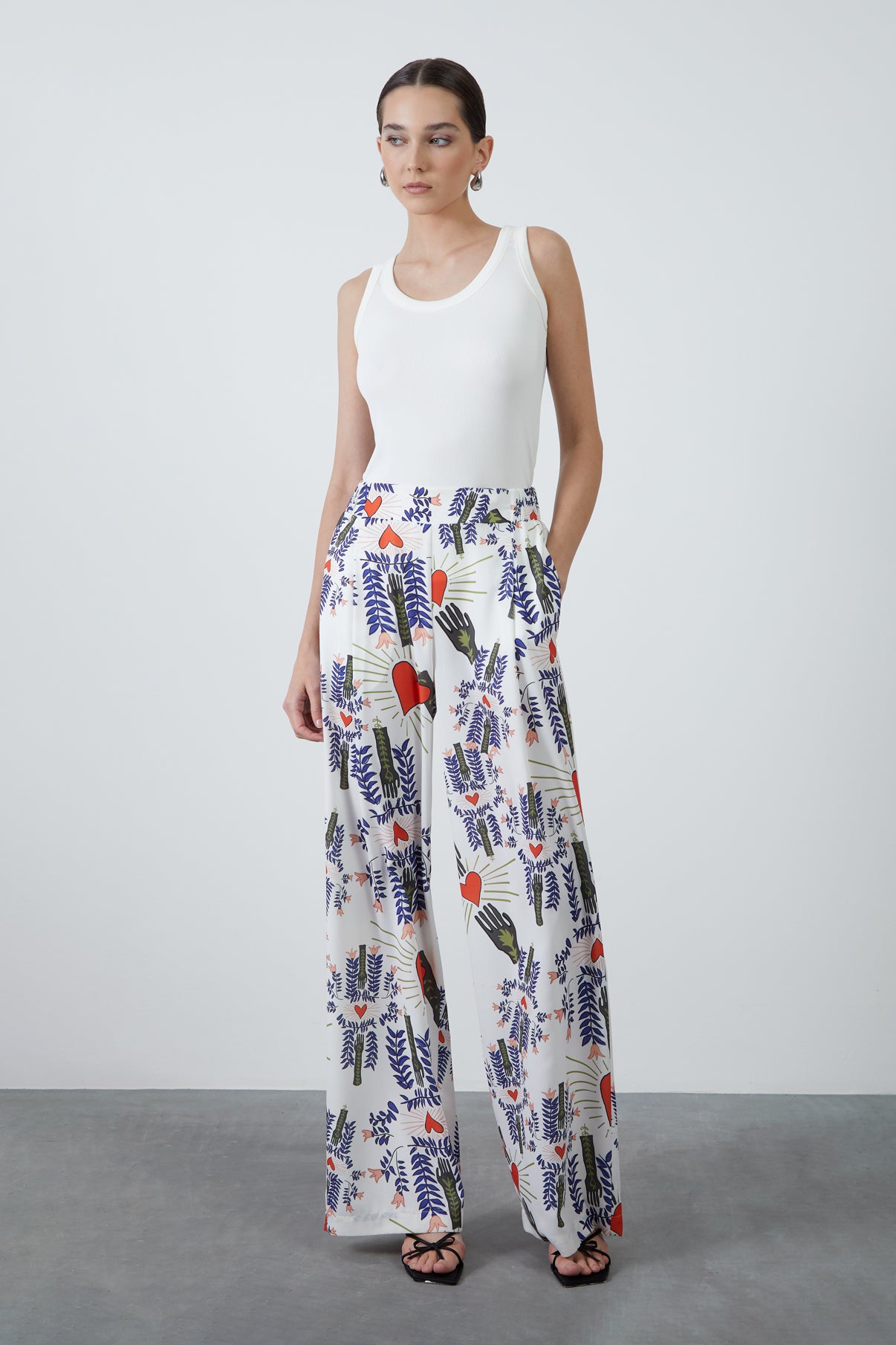 Renkli Baskılı Bol Paça Pantolon