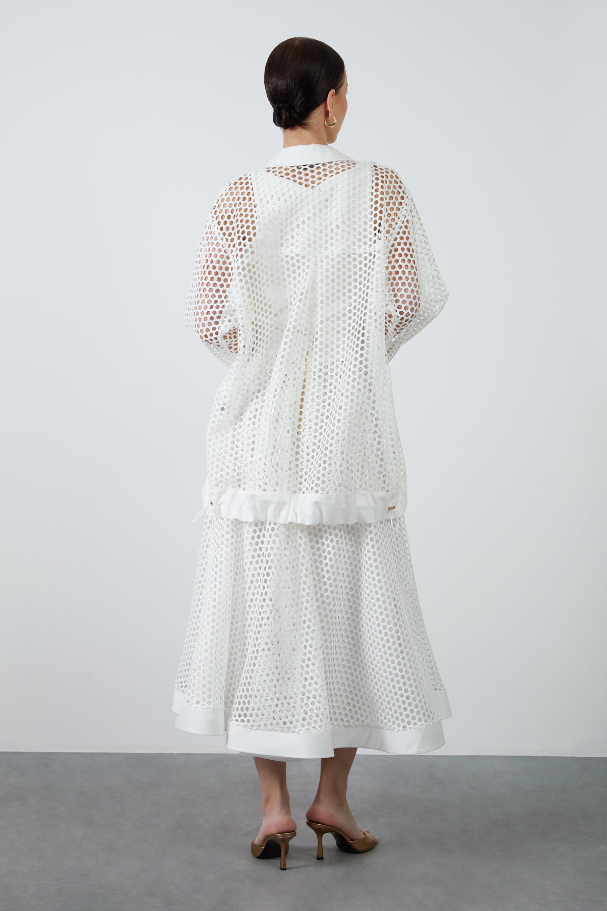 Cep Detaylı Fileli Uzun Gömlek