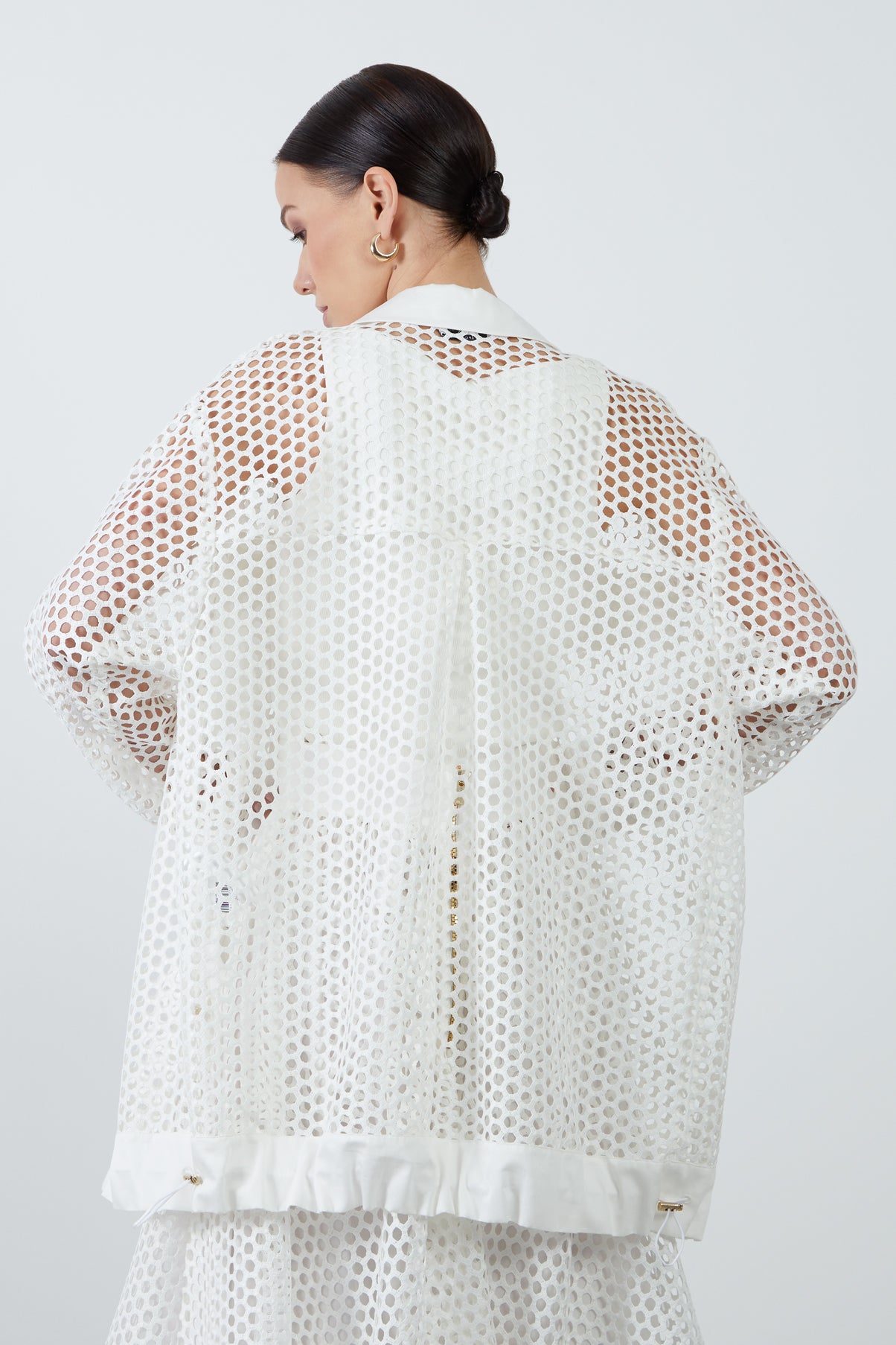 Cep Detaylı Fileli Uzun Gömlek