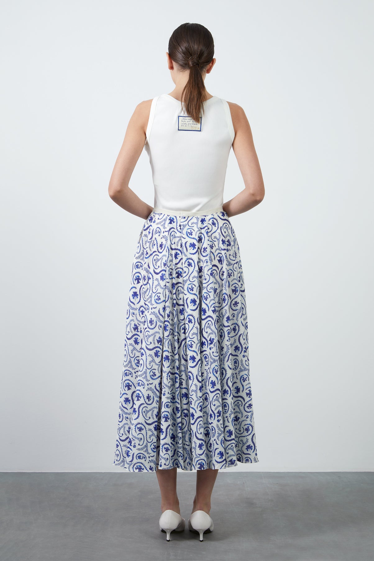 Kordon Detaylı Desenli Uzun Etek