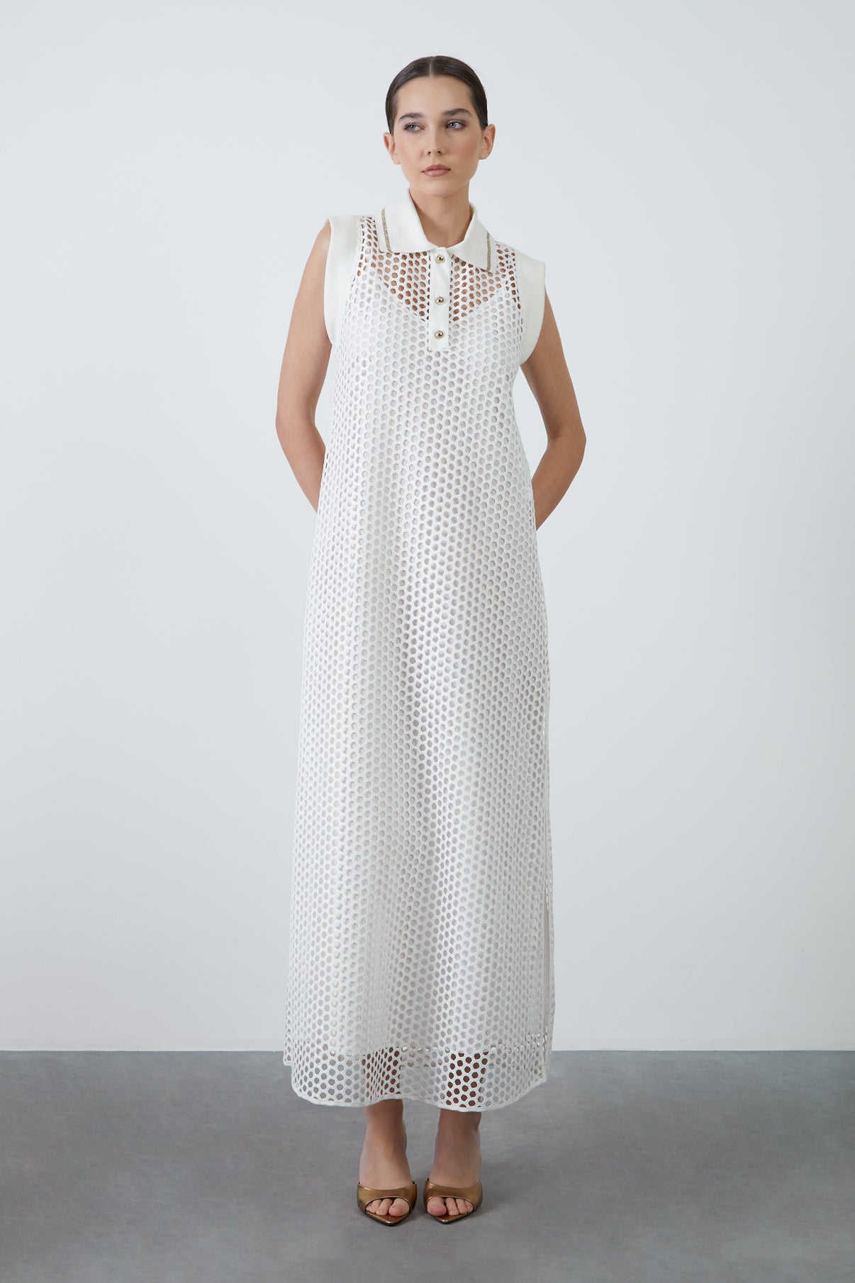 İç Elbiseli File Uzun Elbise