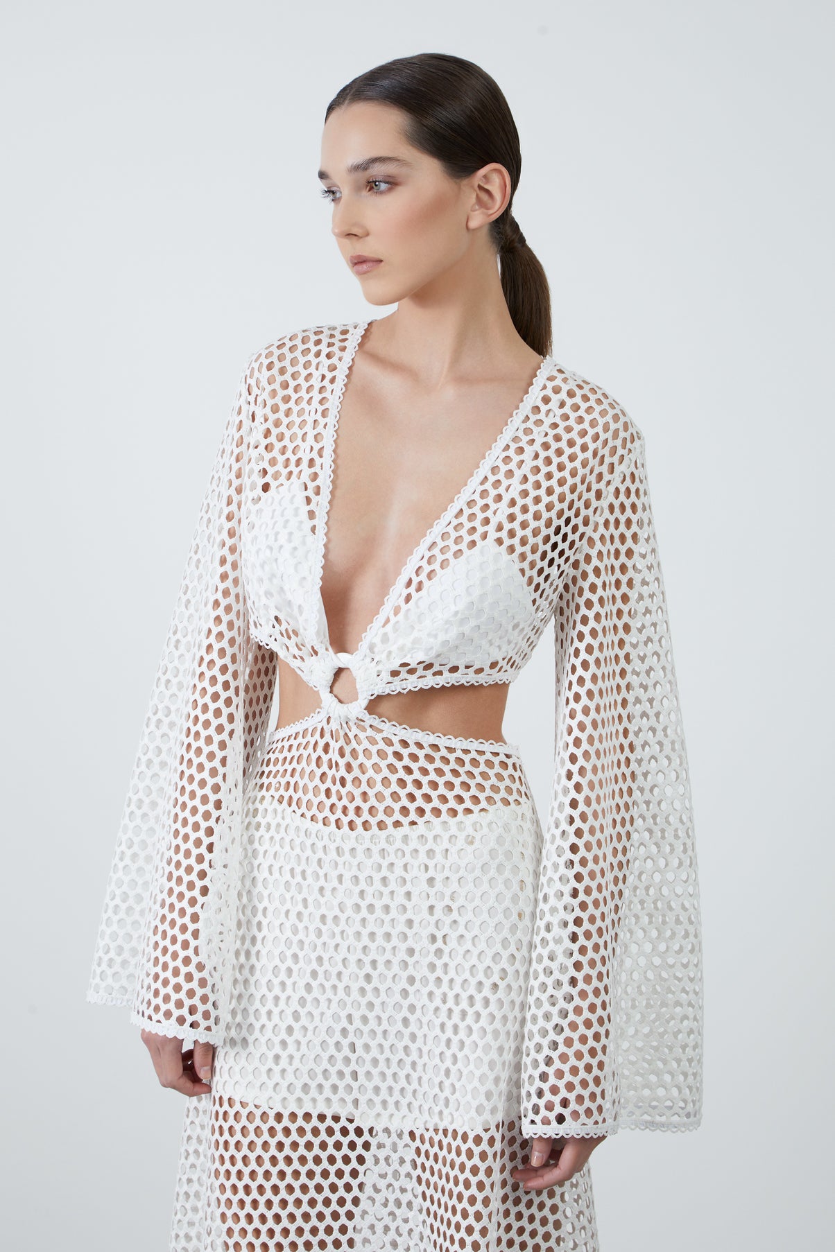 Pencere Detaylı Fileli Elbise