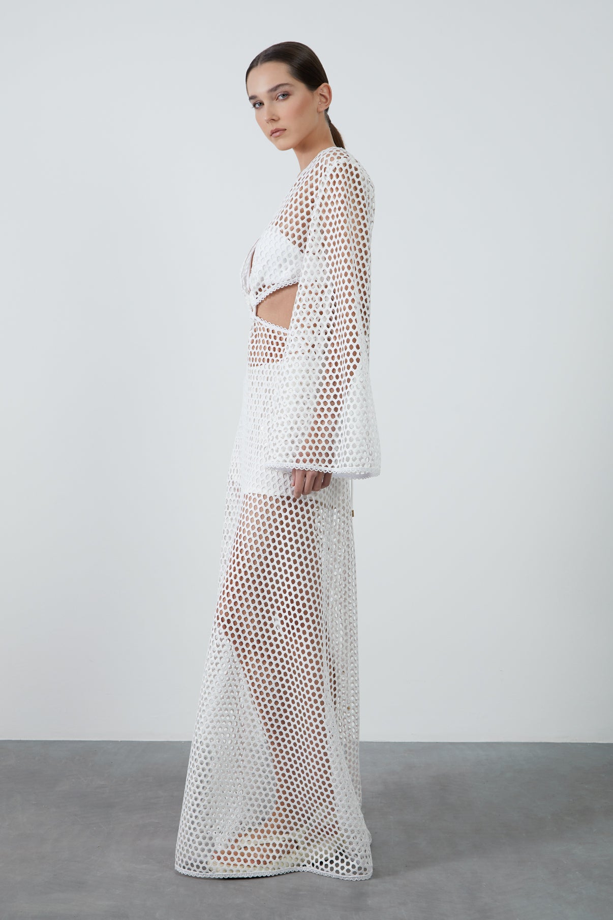 Pencere Detaylı Fileli Elbise