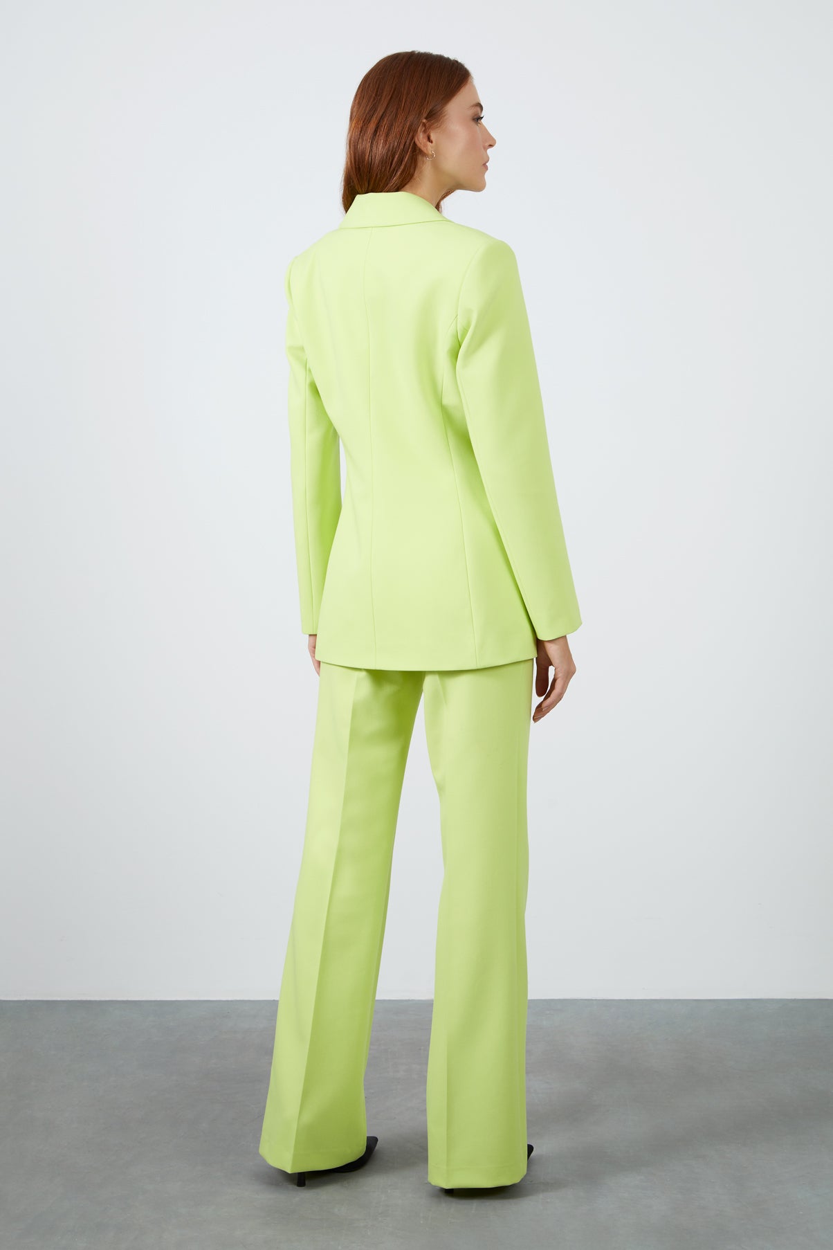 Kruvaze Kapamalı İspanyol Paça Pantolonlu Fit Yeşil Takım