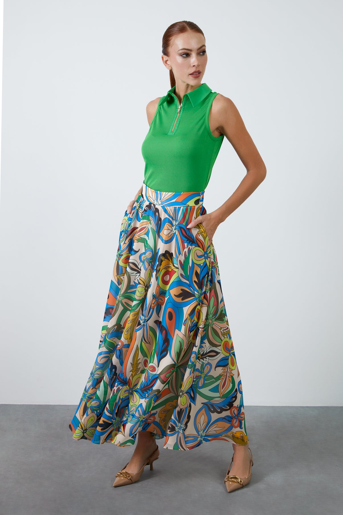 Desenli Şifon Uzun Etek