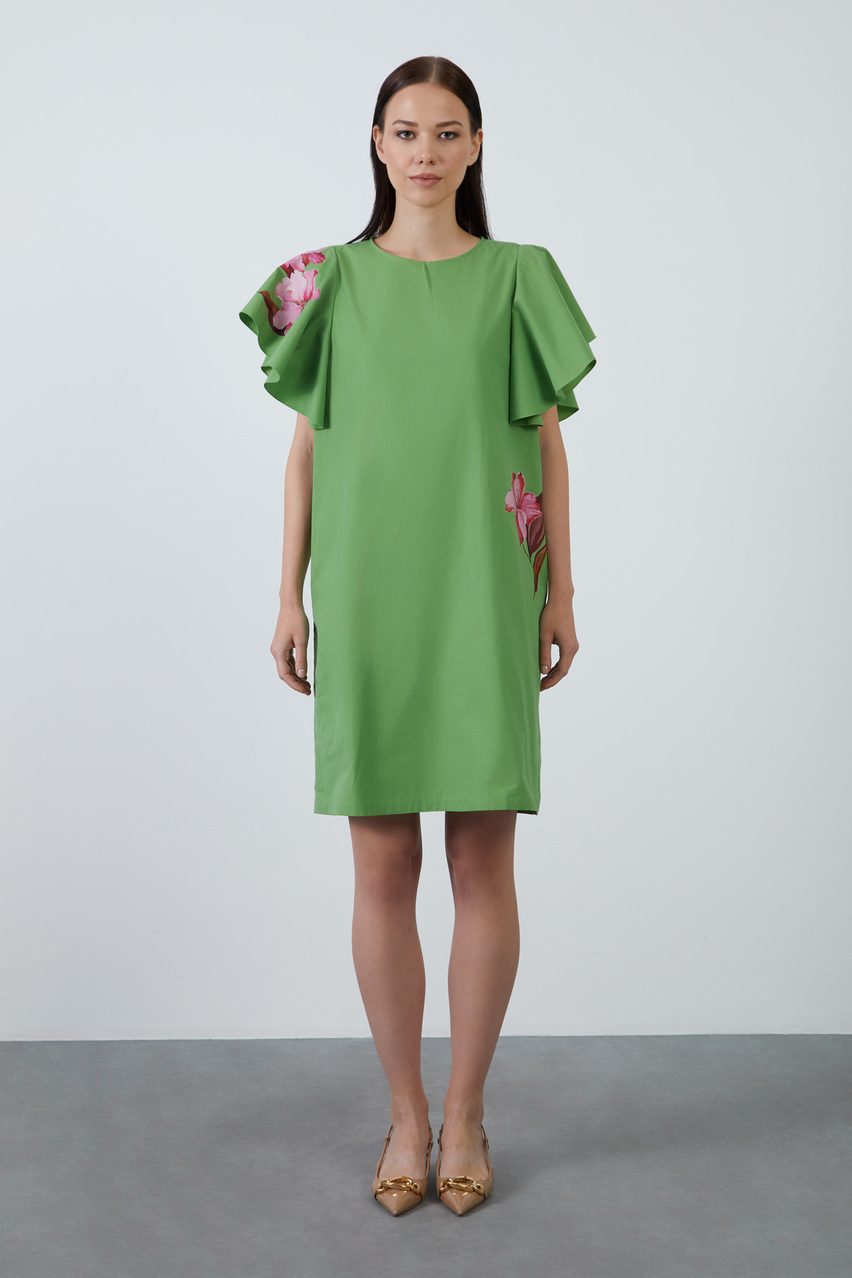 Çiçek Baskılı Koyu Rahat Kısa Elbise