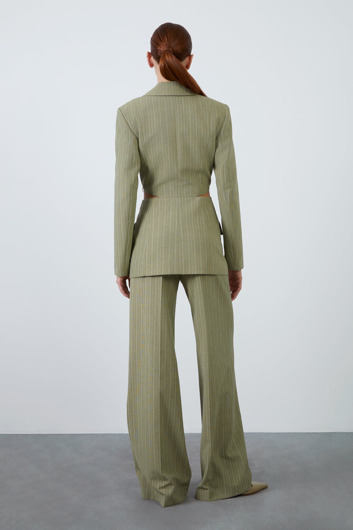 Bel Pencereli Palazzo Pantolonlu Haki Takım