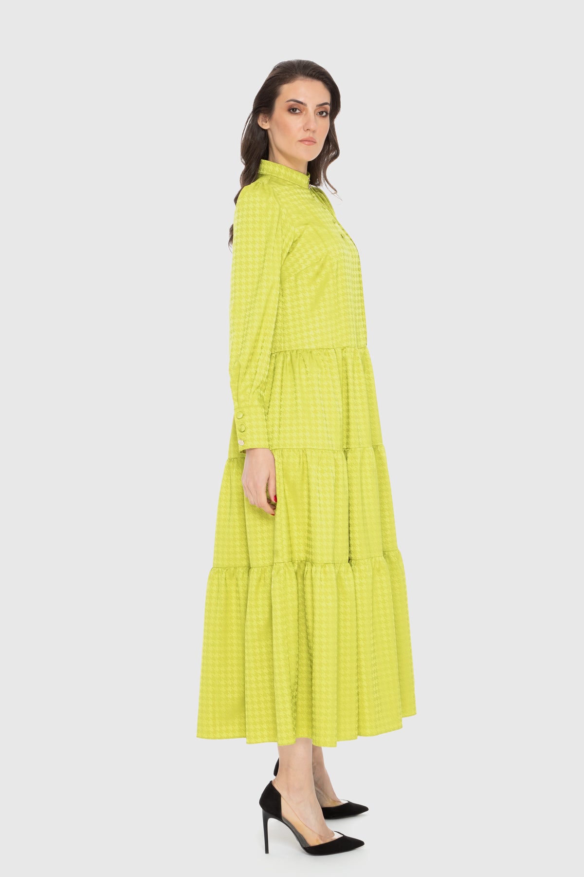 Kazayağı Desenli Midi Elbise