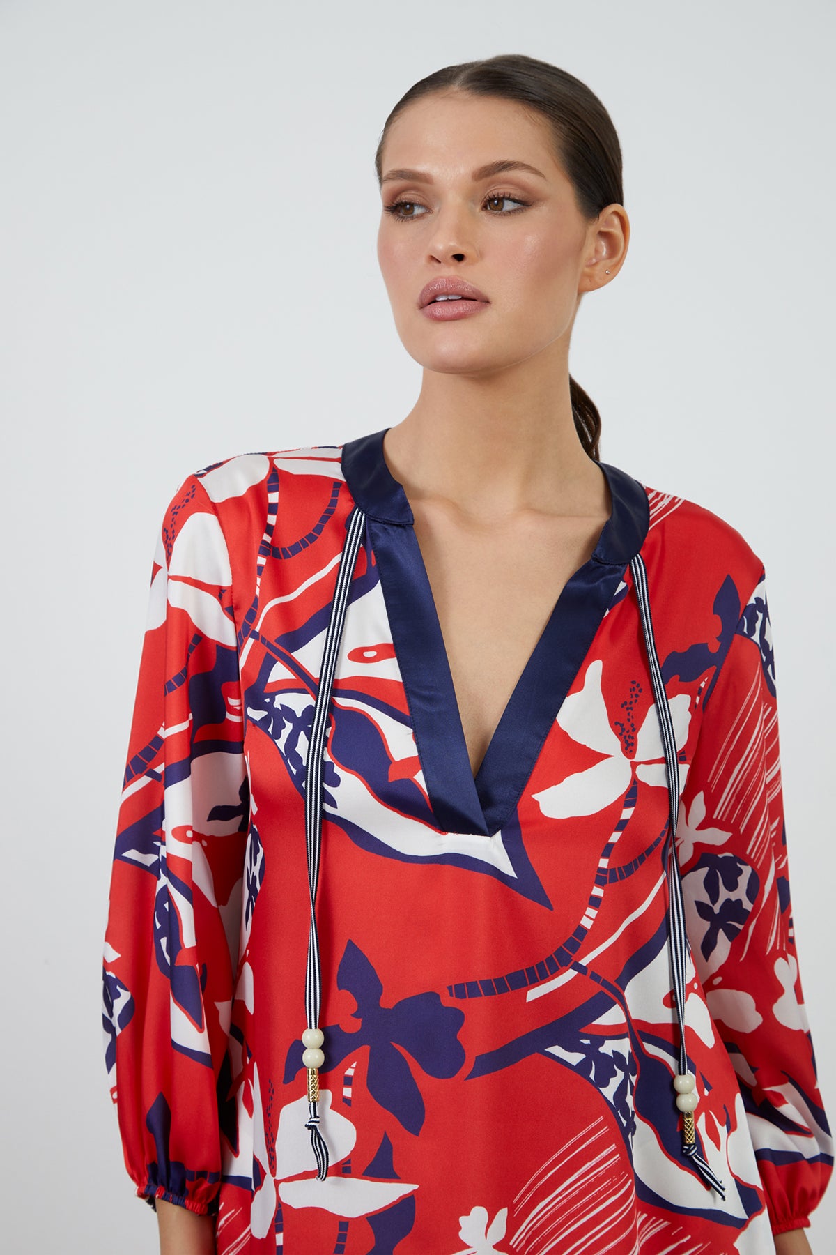 Kolları Büzgülü Rahat Kesim Maxi Renkli Elbise