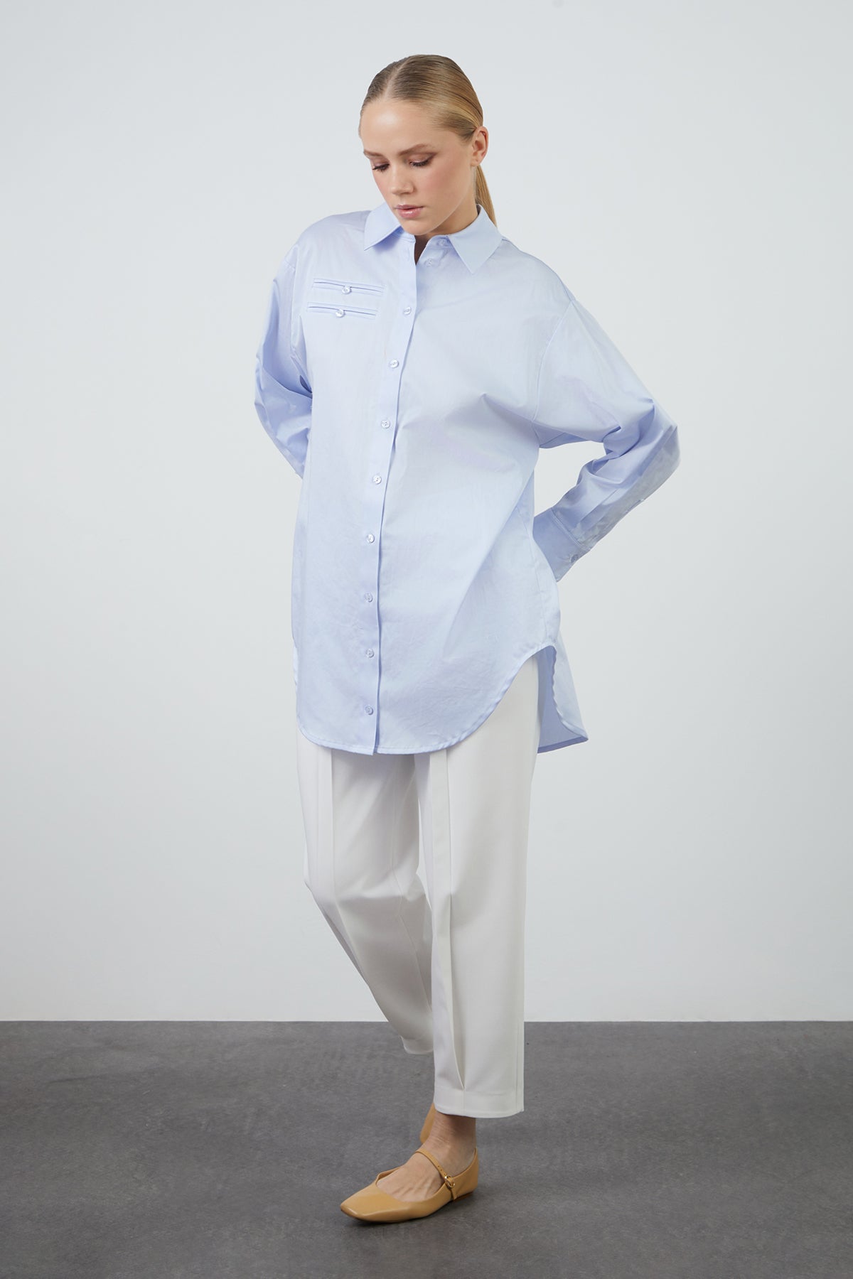 Cep Süslemeli Poplin Gömlek