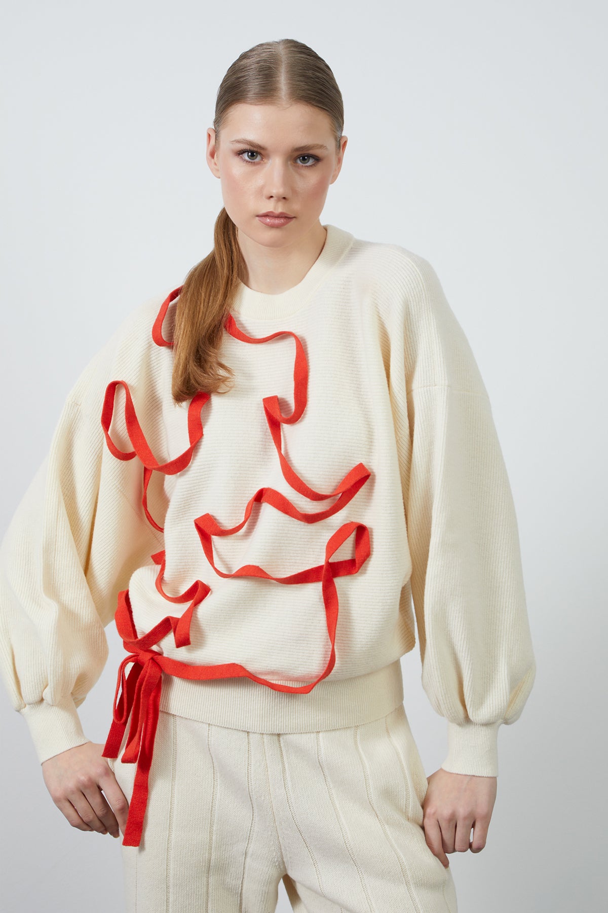 Renkli Şerit Detaylı Triko Kazak