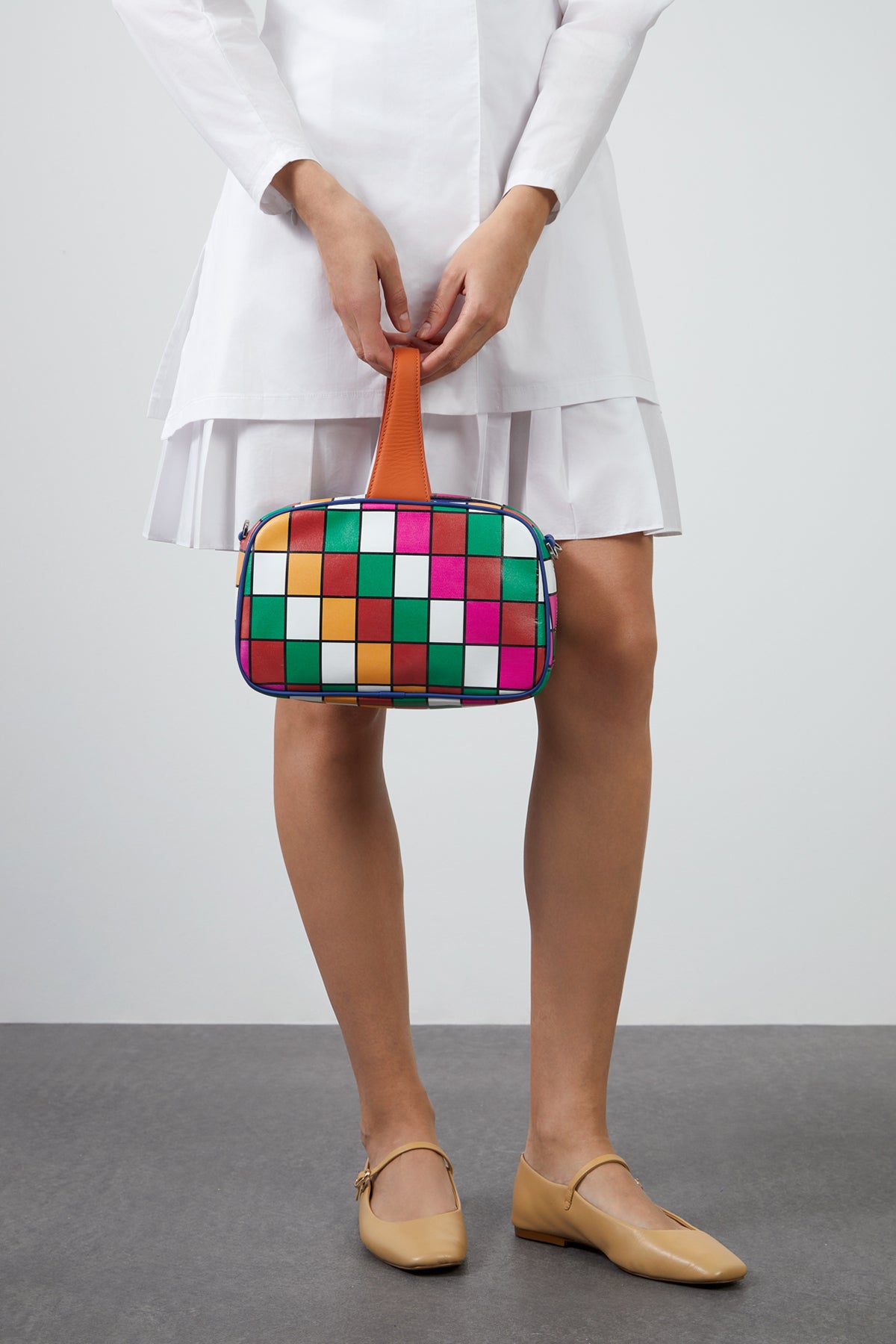 Geometrik Desenli Deri Çanta