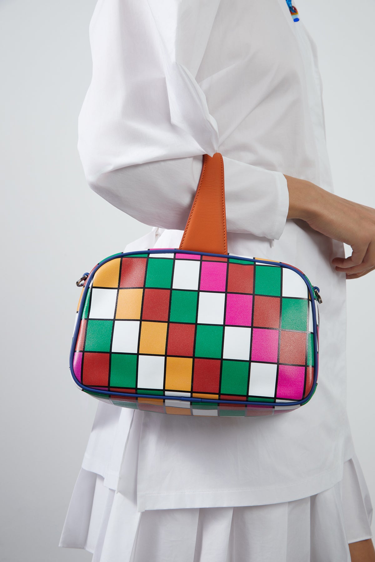 Geometrik Desenli Deri Çanta