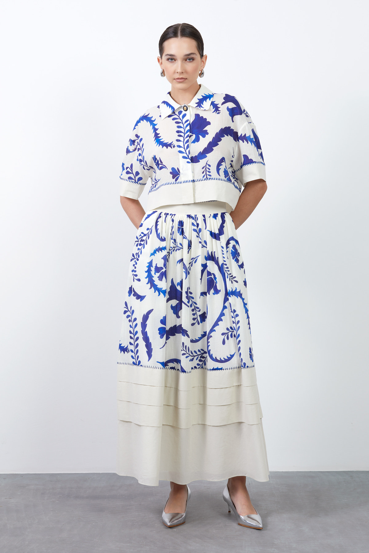 Dikiş Detaylı Desenli Gömlek