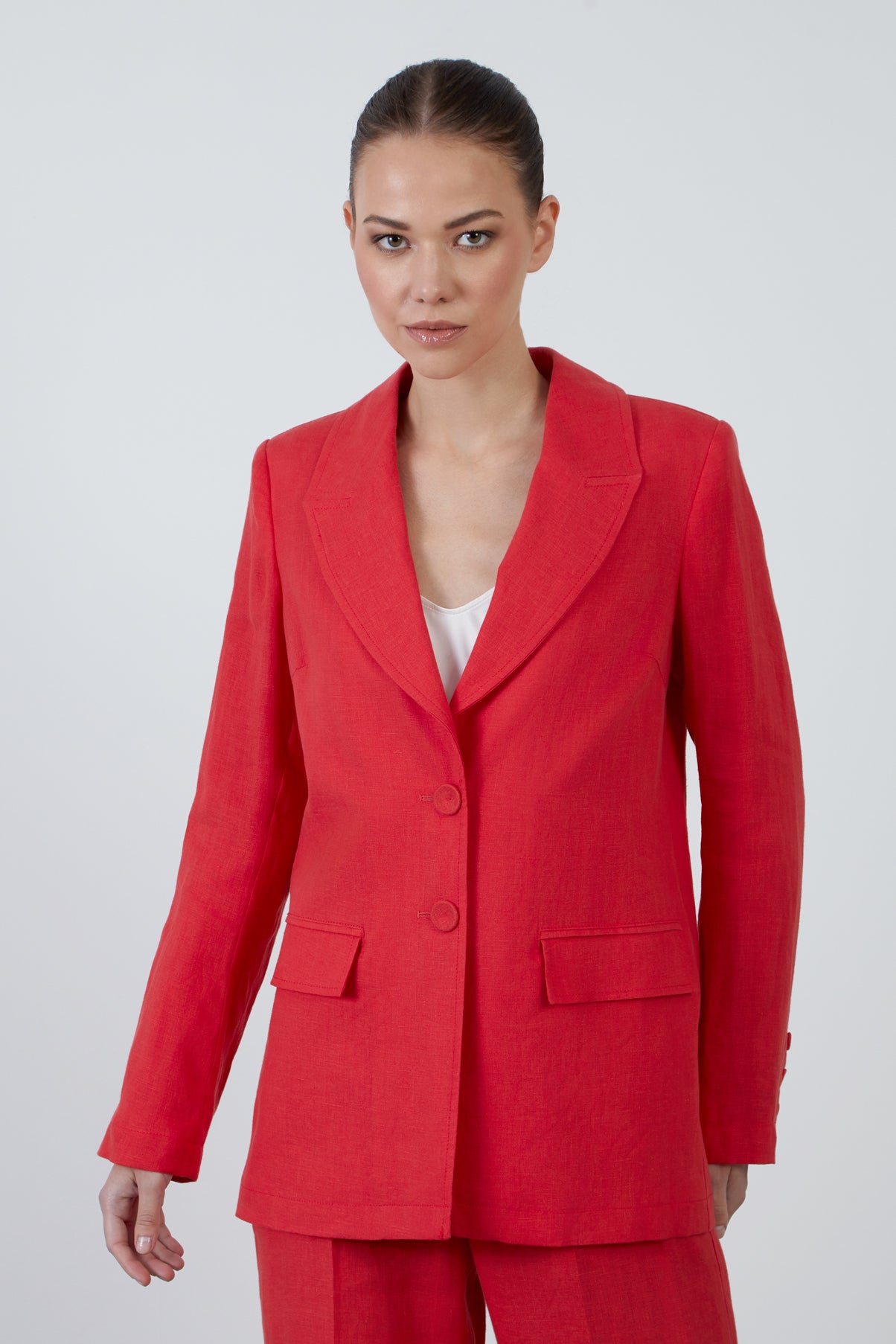 Uzun Kollu Keten Ceket