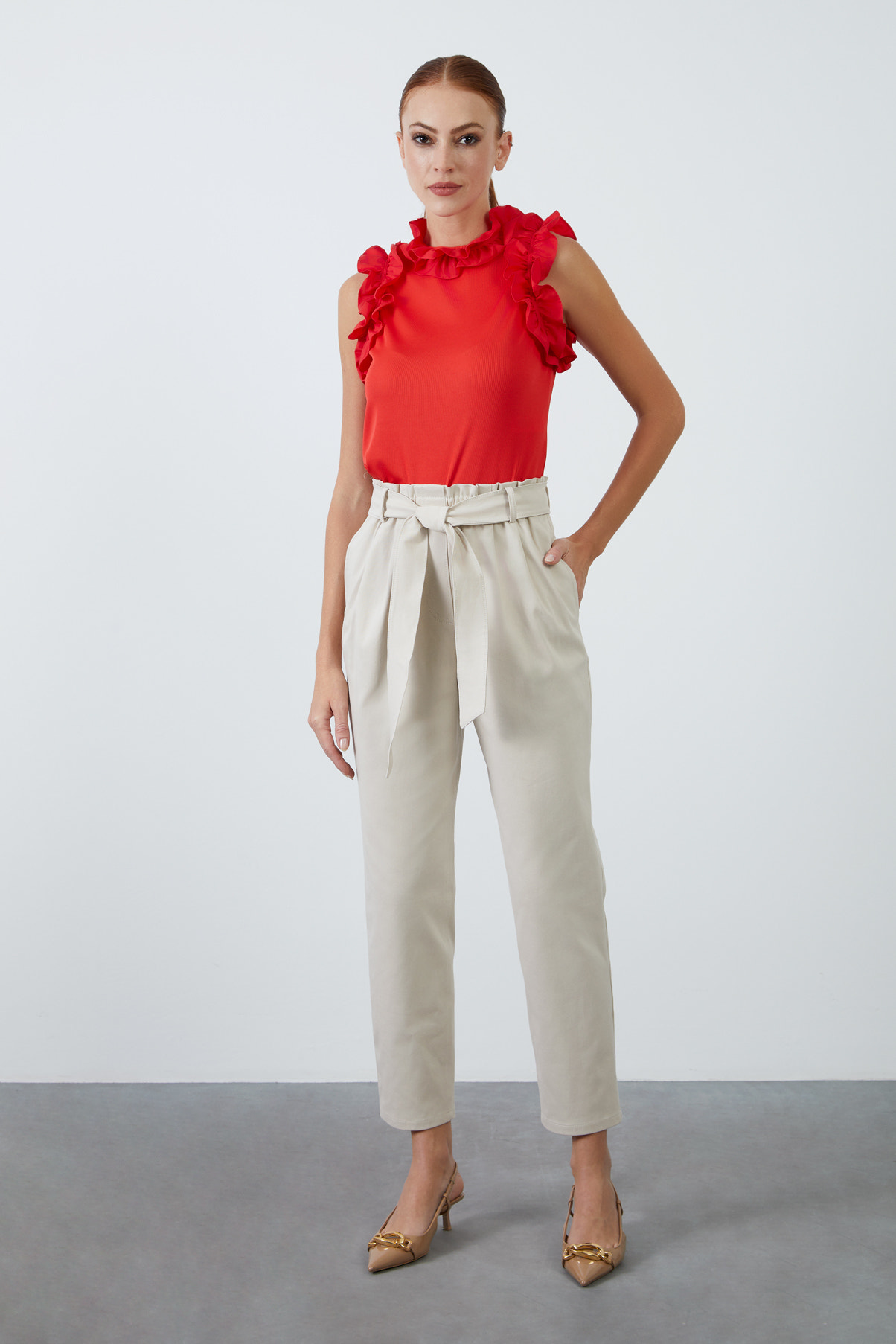 Kuşak Bağlamalı Yüksek Belli Havuç Pantolon