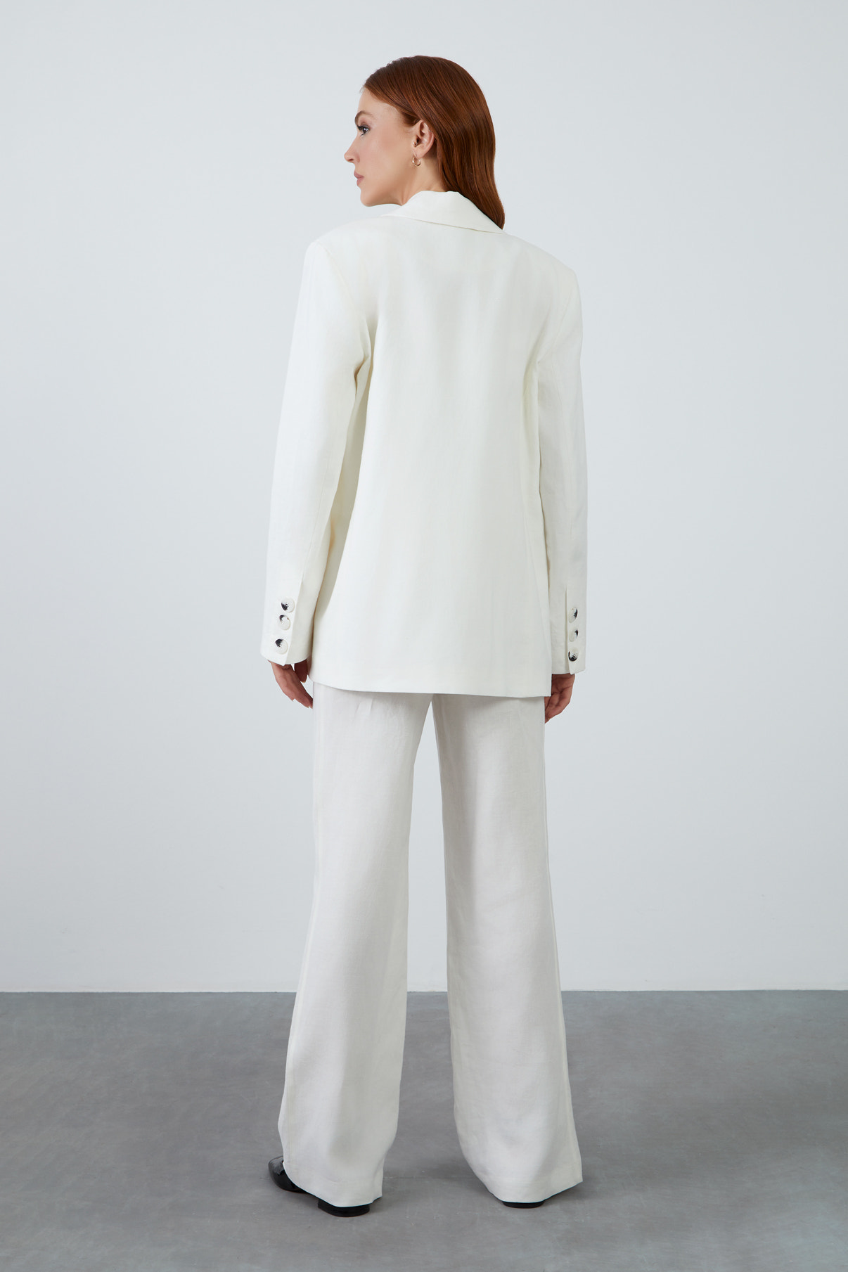 Tek Düğmeli Desenli Ceket Ve Palazzo Pantolonlu Takım