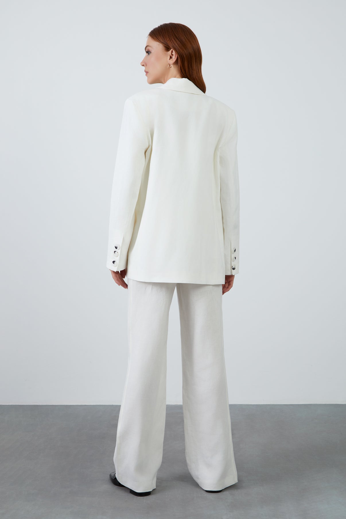 Tek Düğmeli Desenli Ceket Ve Palazzo Pantolonlu Takım