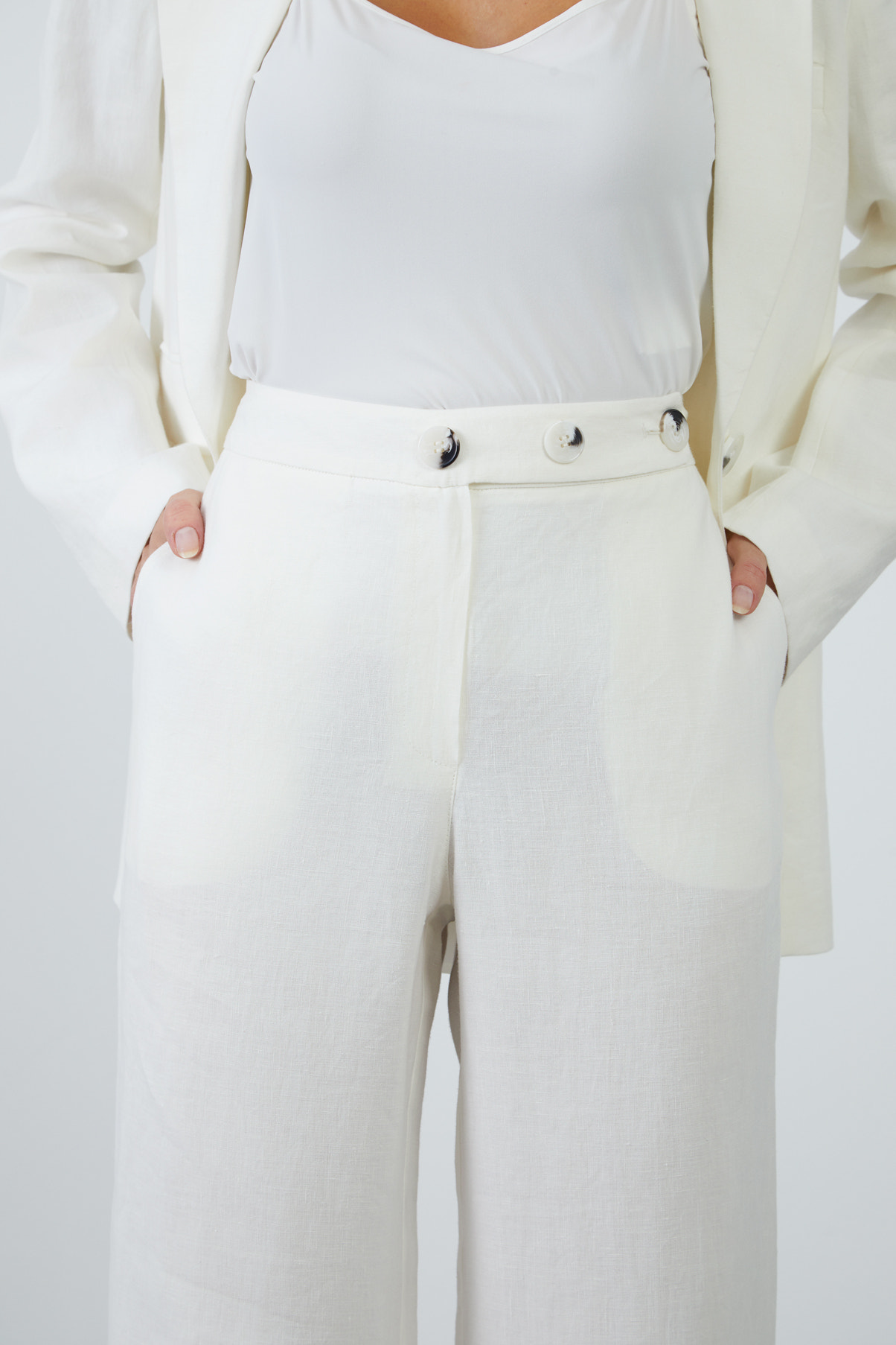 Tek Düğmeli Desenli Ceket Ve Palazzo Pantolonlu Takım