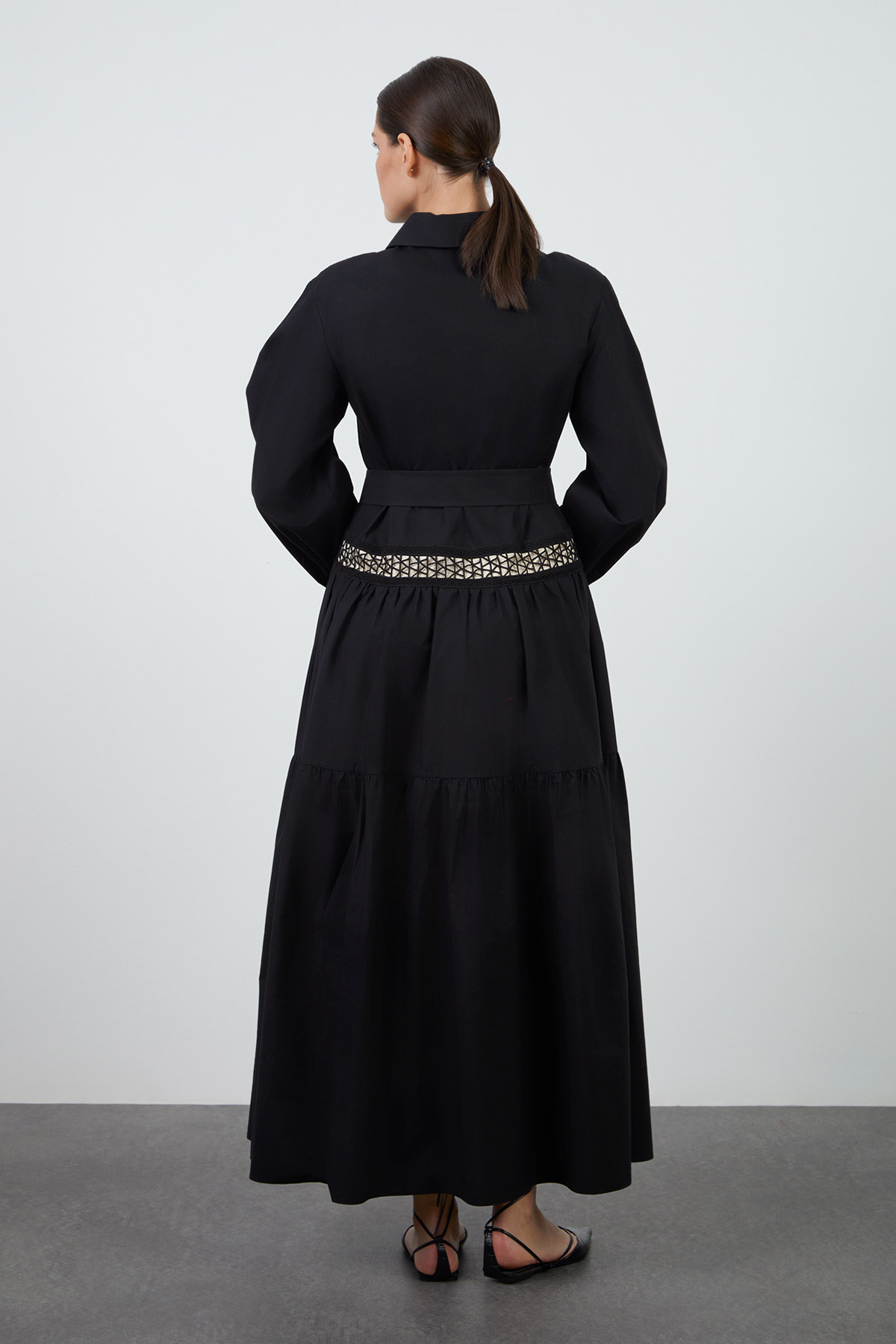 Dantel Şerit Detaylı Poplin Maxi Elbise